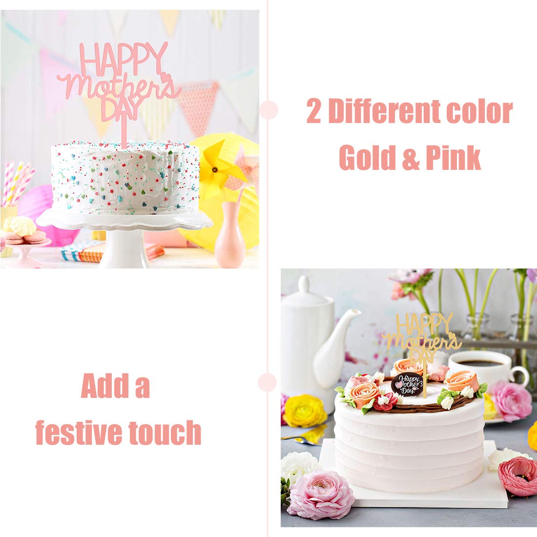 10 Pcs Best Mom Ever Acrylic Cake Toppers with Heart Decorations - Perfect for Mother's Day, Birthday Parties & Wedding Celebrations