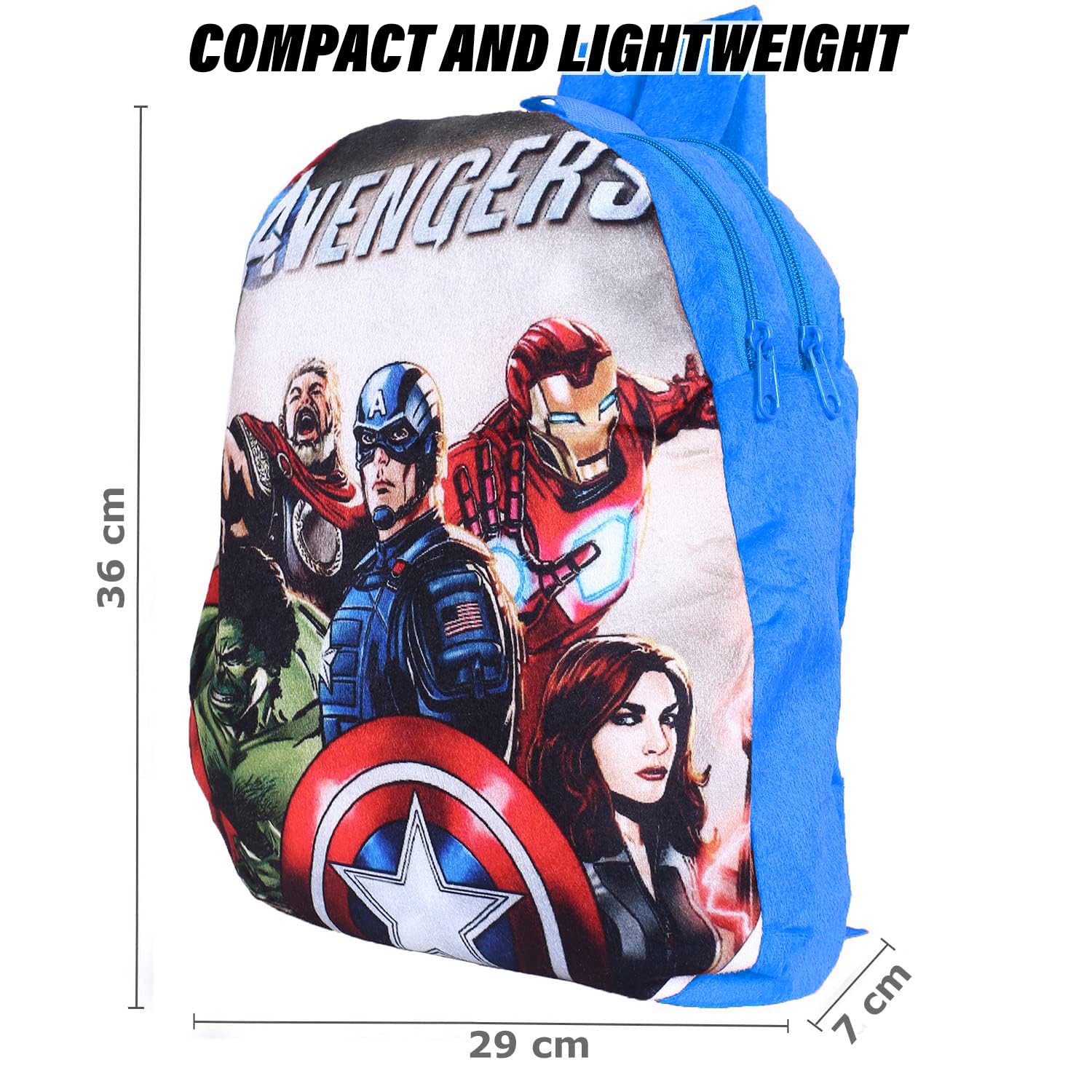 Marvel Avengers Velvet Kids School Backpack for Boys & Girls - 2 Compartments Blue | Student Bookbag for Elementary & Middle School | Perfect for Daily Use, Travel & Outdoor Activities