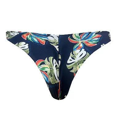 Watercolor Blue Leaves Brazilian Classic Thong Bikini Bottom - Sexy Swimwear for Beach, Pool & Summer Vacations