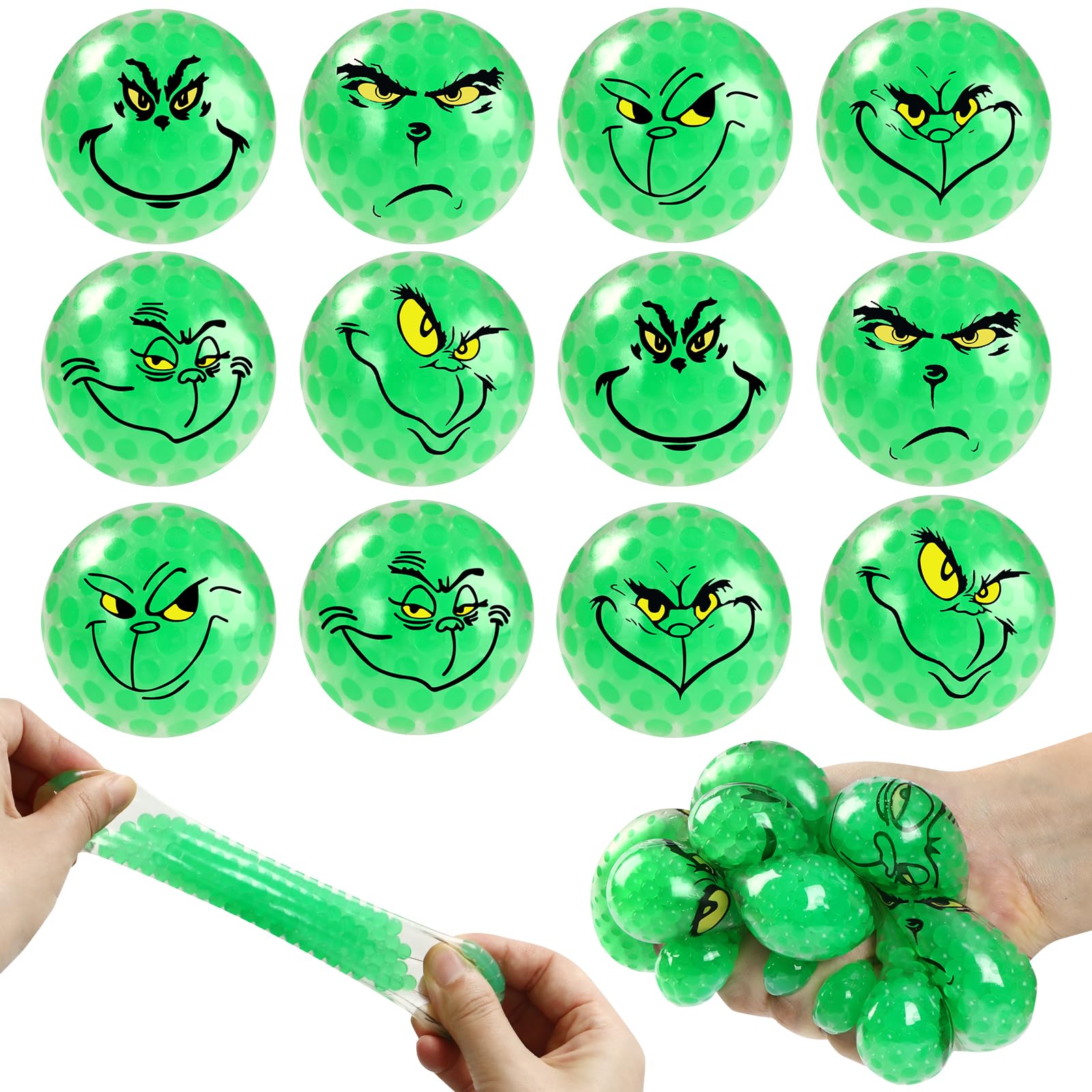 12PCS Christmas Squishy Fidget Stress Ball Toys - Mini Green Monster Bulk Sensory Stress Relief for Kids & Adults, Perfect for Stocking Stuffers, Party Favors, Advent Calendar Fillers, Classroom Rewards, and Office Desk Toys