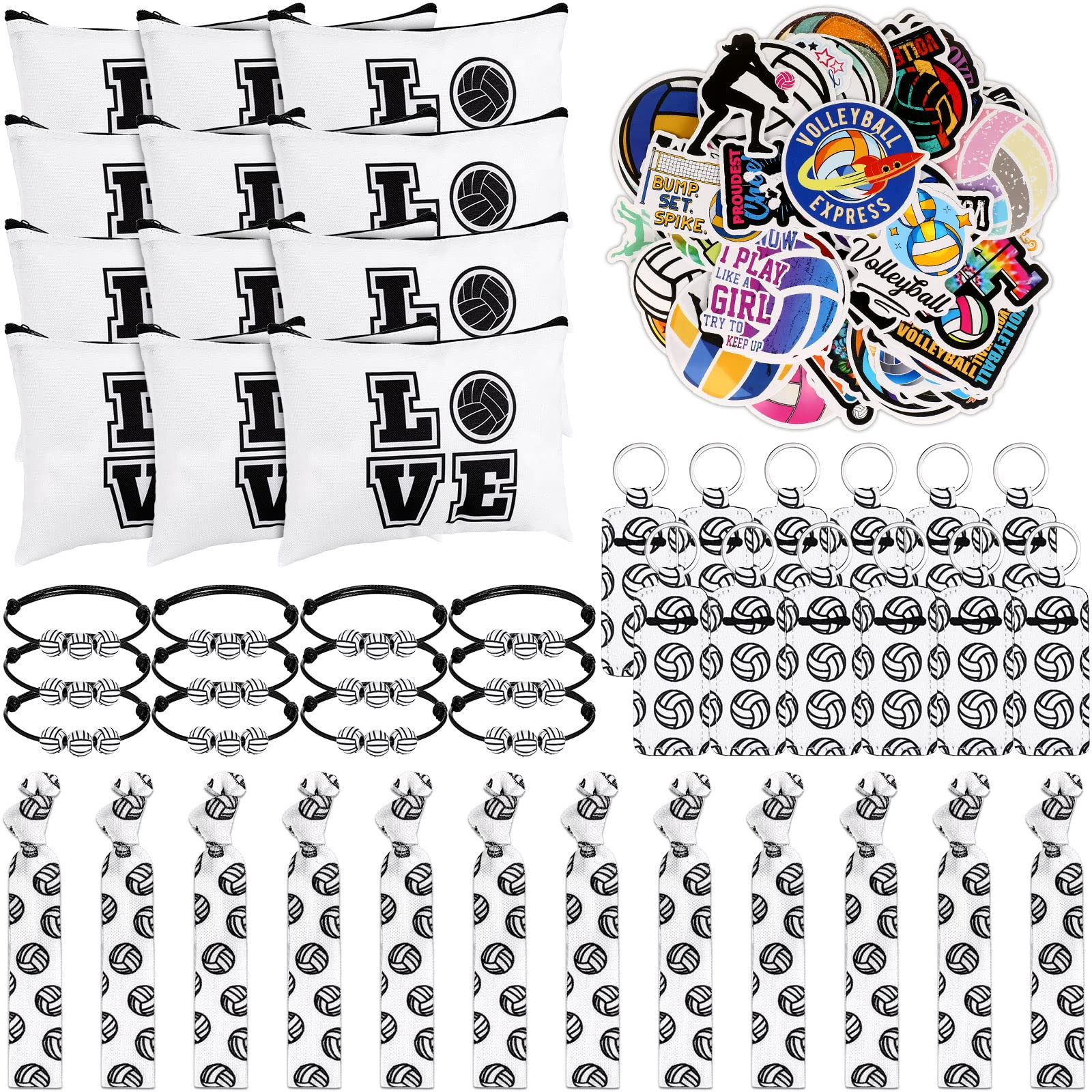 LEIFIDE 148 Pcs Volleyball Party Favors Set - Team Gift Bags, Bracelets, Keychains, Hair Ties, Stickers for Volleyball Birthday Decorations & Goodie Bags | Perfect for Team Parties, Tournaments & Player Gifts