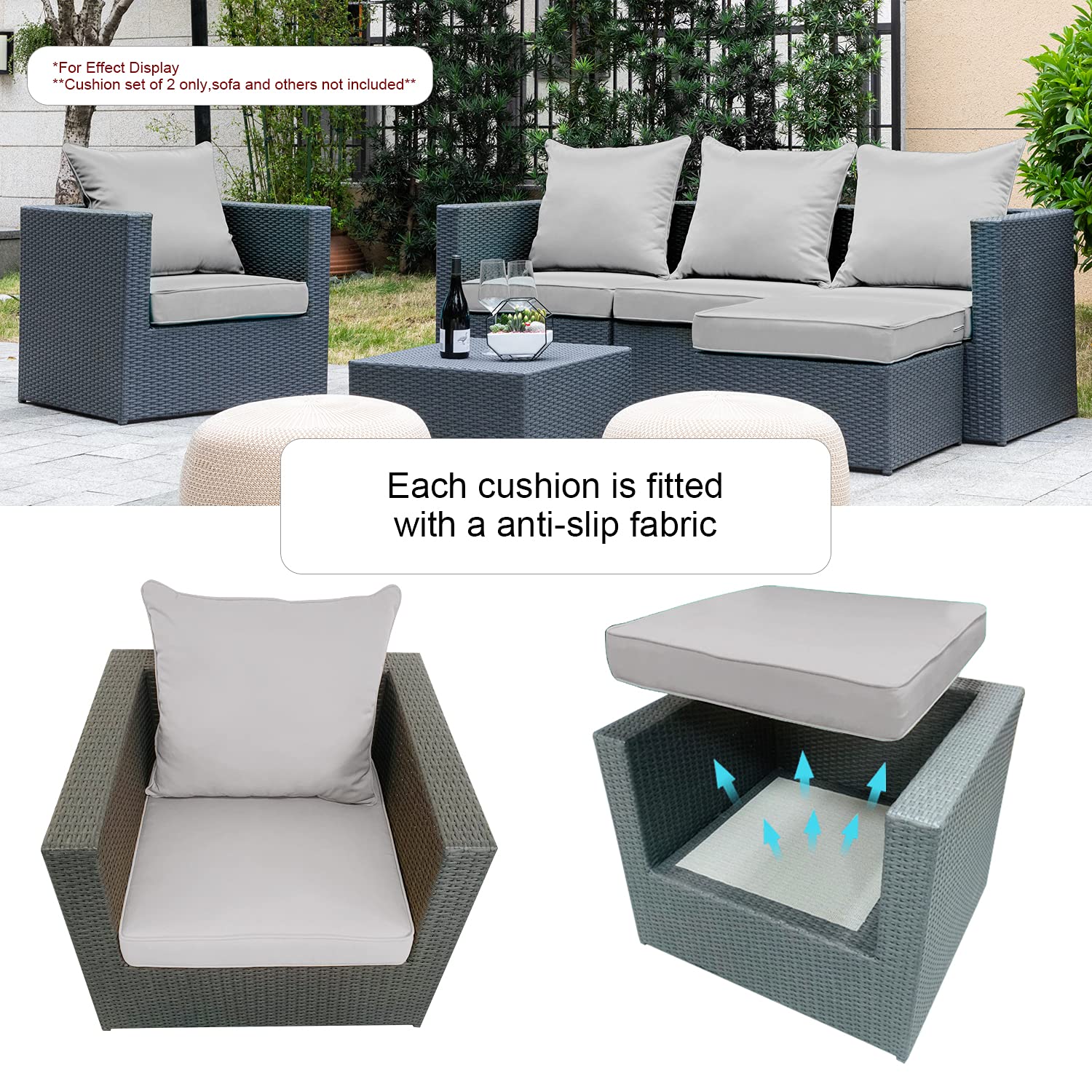 ARTPLAN Waterproof Indoor Outdoor Chair Cushions Set - All Weather Deep Seat & Back Pillows for Patio Furniture - Perfect for Garden, Deck, Poolside & Porch Relaxation