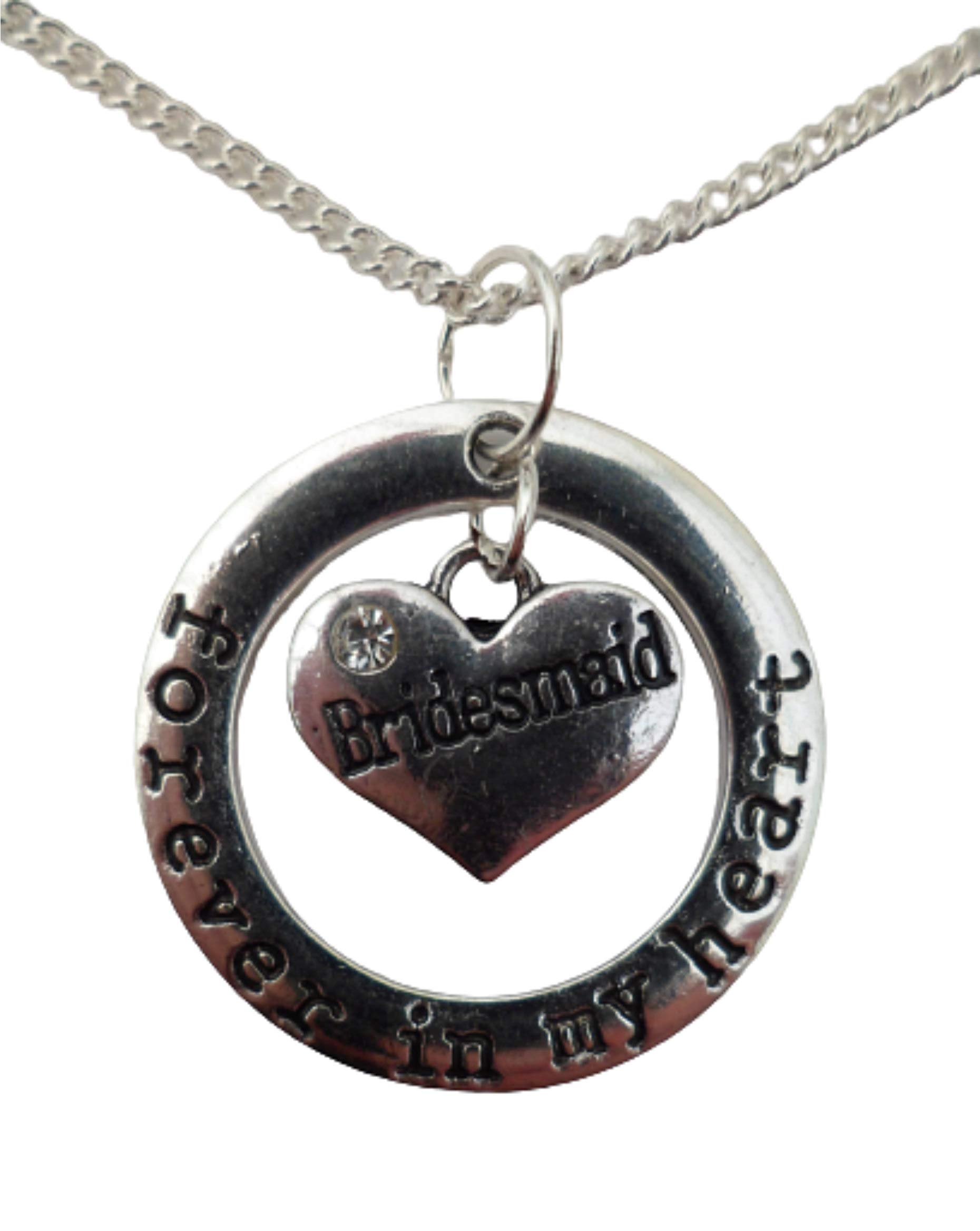 Silver Plated Heart Charm Necklace - Forever in My Heart Bridesmaid Jewelry Gift for Wedding, Anniversary & Valentine's Day | Perfect for Bridal Party, Best Friend & Romantic Occasions