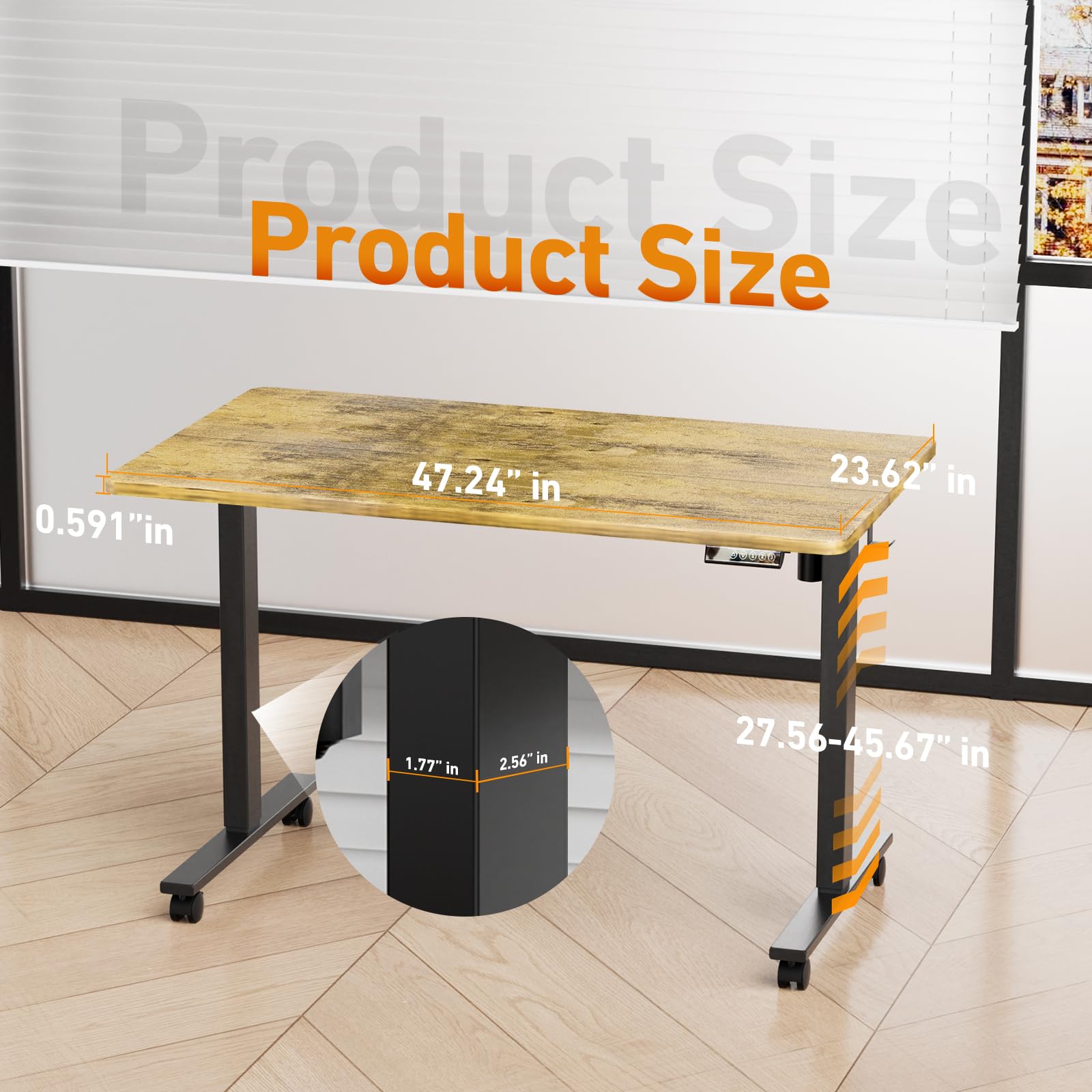 48 Inch Electric Height Adjustable Standing Desk with Wheels & Hook - Ergonomic Sit Stand Workstation for Home Office | Perfect for Remote Work, Gaming Setup & Small Space Workstations