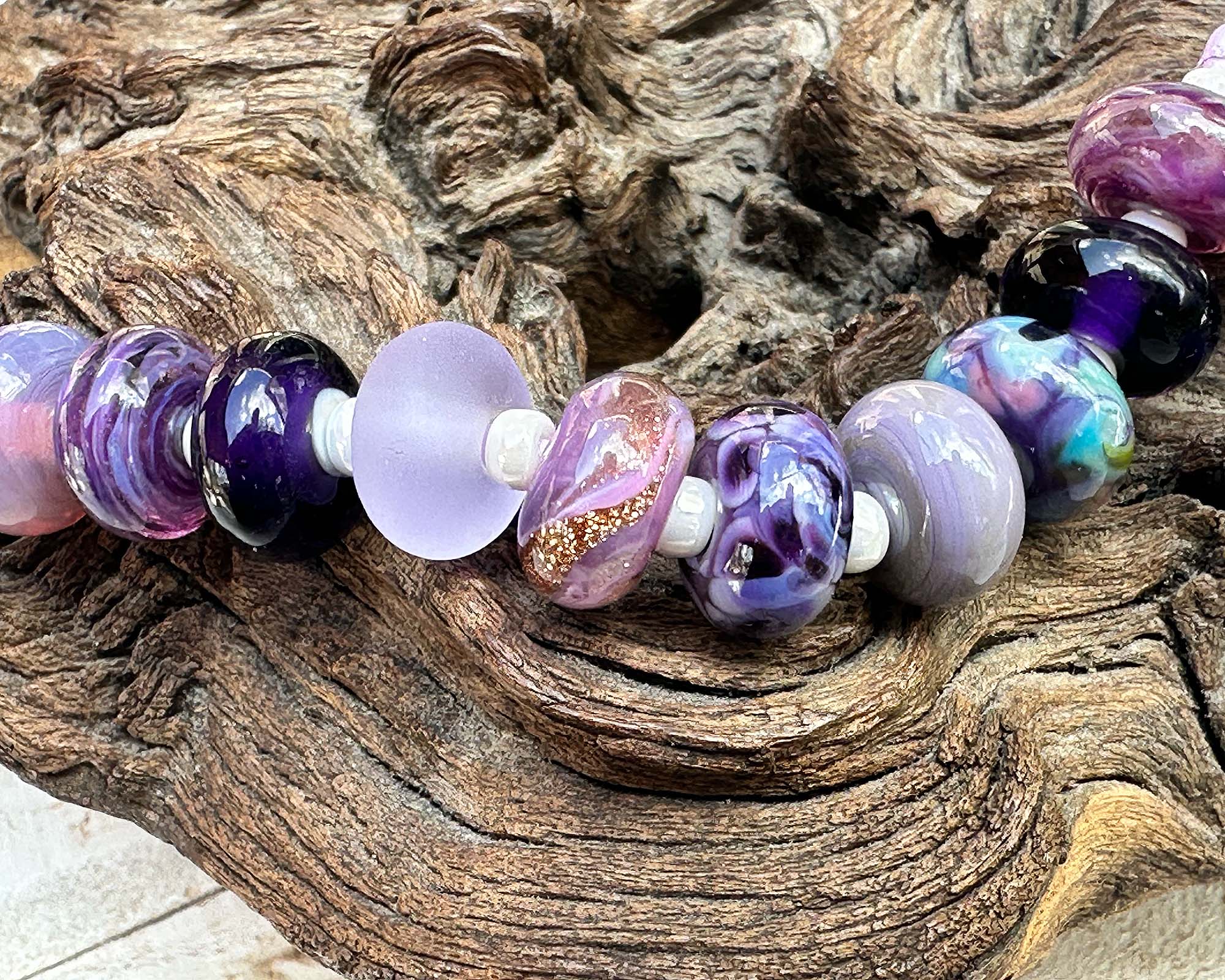 17pcs Purple Orchid Charm Lampwork Glass Beads Set for Jewelry Making, DIY Crafts, Bracelets & Necklaces - SRA Certified