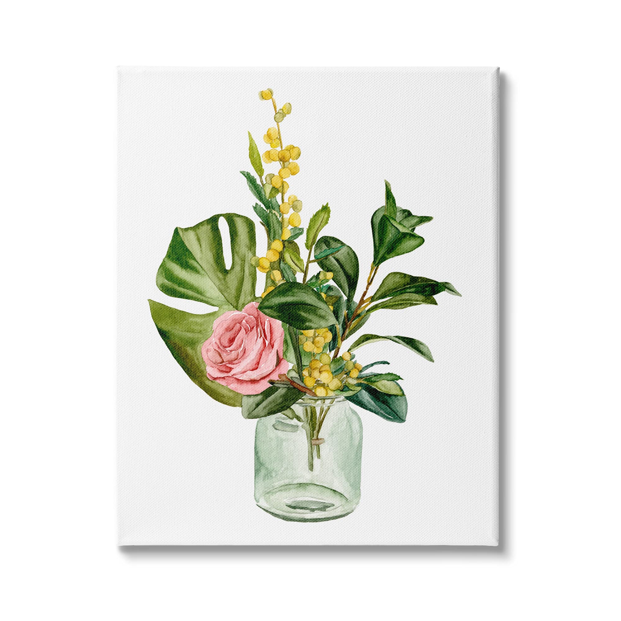 Stupell Industries Pink Rose Yellow Botanical Bouquet Glass Jar Watercolor Canvas Wall Art - 36