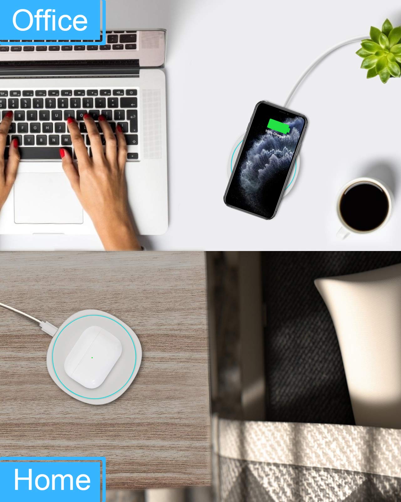 NANAMI Fast Wireless Charging Stand Pad Set - Qi Certified 15W Fast Wireless Charger for iPhone 15/14/13/12/11 Pro/XS Max, Samsung Galaxy S24/S23/S22/S21/S20/S10/S9/S8/Note 20, AirPods Pro - Perfect for Home, Office & Nightstand Charging