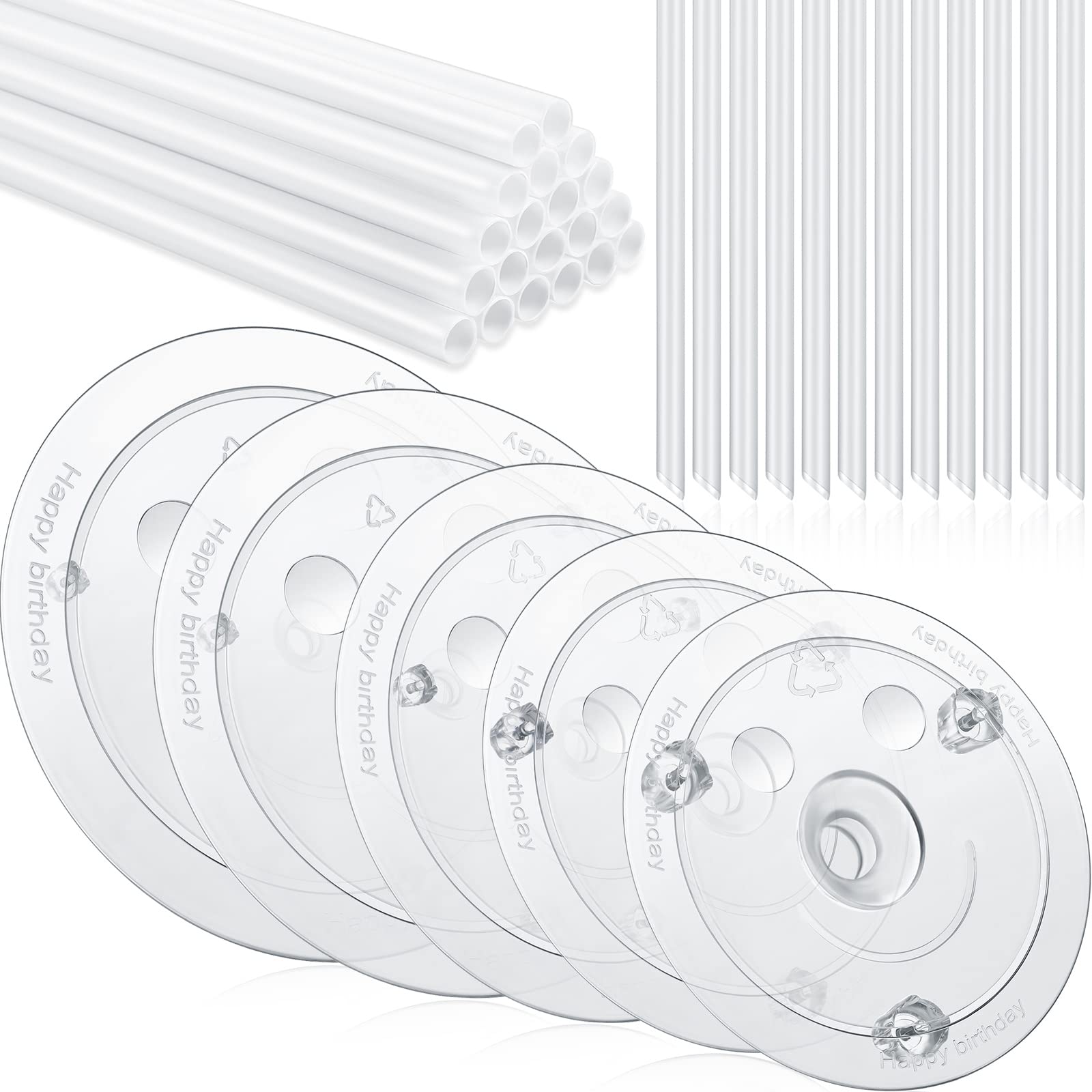40-Piece Plastic Cake Dowel Rods Kit - 20 White Cake Support Sticks, 5 Cake Separator Plates (4/6/8/10/12 Inch), 15 Clear Stacking Dowels for Tiered Cakes - Perfect for Wedding, Birthday & Multi-Layer Cake Decorating