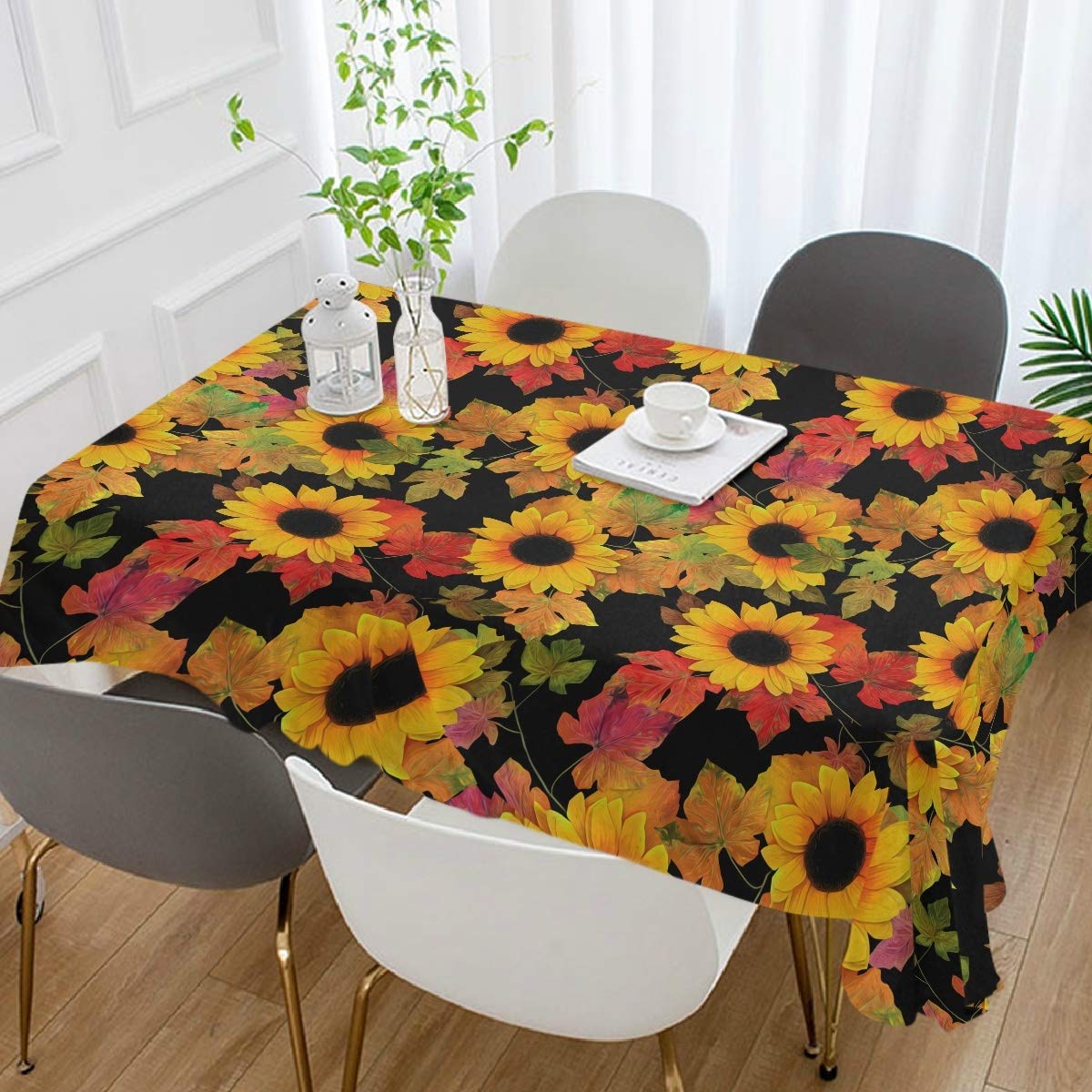 Artistic Sunflower Tablecloth 60x108 Inch Rectangle Table Cover - Waterproof & Wrinkle-Resistant for Outdoor Wedding, Party, Dining Room, Picnic, and Home Decor