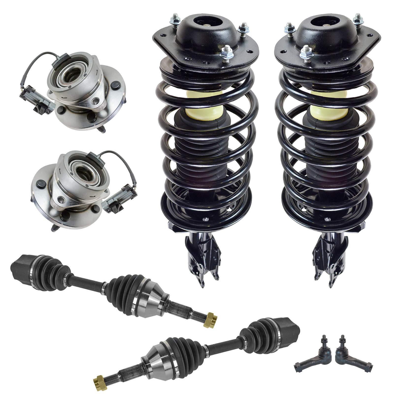 TRQ Complete Front Steering & Suspension Kit - Strut, Coil Spring, CV Axle, Tie Rod, Wheel Hub Bearing Assembly for Chevrolet Pontiac | Perfect for Off-Roading & Smooth Ride Replacement