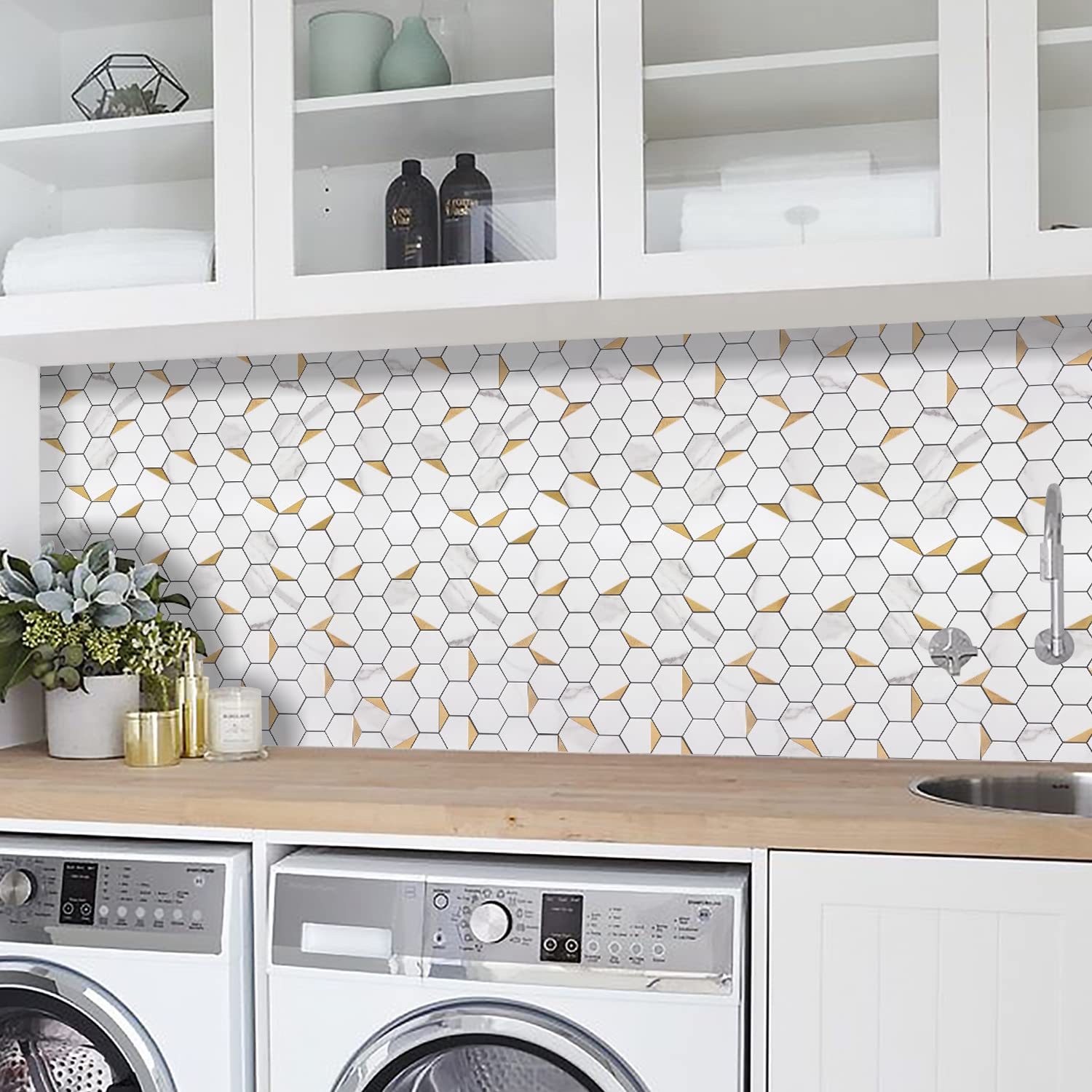 STICKGOO Peel and Stick Backsplash Tiles for Kitchen - 10-Pack Self-Adhesive Backsplash Tile Edge Trim - Easy DIY Kitchen Upgrade, Waterproof & Heat Resistant for Stove, Sink, and Countertop Protection