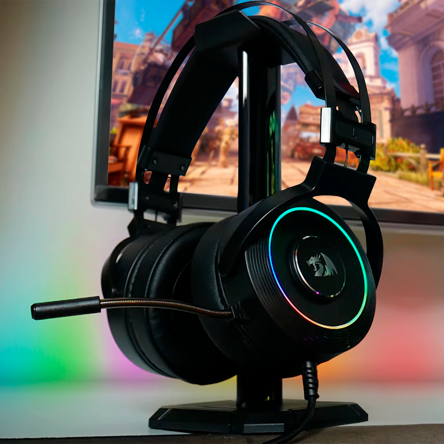 Redragon Lamia H320 RGB USB Gaming Headset with Microphone - Black with Stand - Perfect for PC, PS4, Xbox Gaming & Streaming