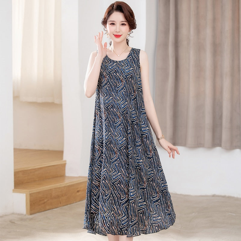 Vintage Floral Print Sleeveless Dress for Women - Summer Casual, Beach Party, and Date Night Outfit