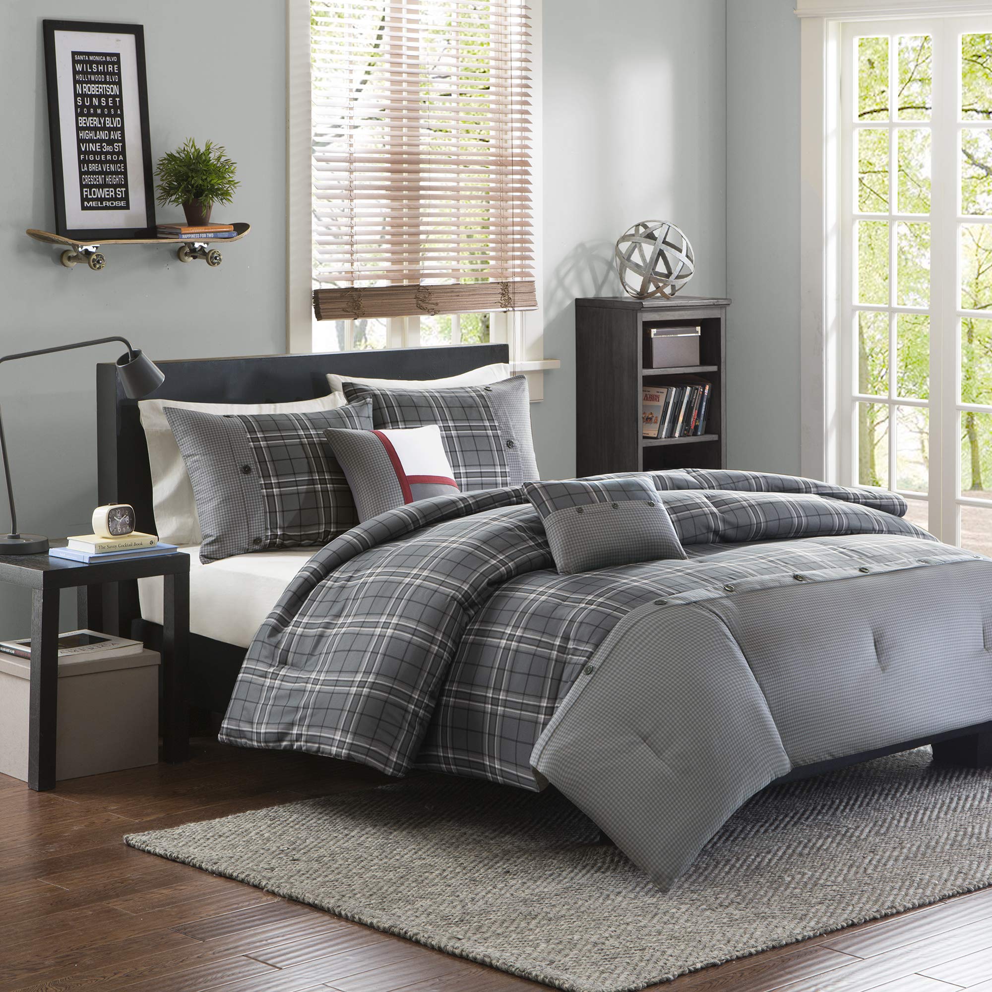 Intelligent Design Daryl 4-Piece Plaid Print All-Season Comforter Set - Twin/Twin XL, Ultra Soft Microfiber Bedding for Teens & Kids, Grey - Perfect for Dorm Rooms, Guest Beds & Cozy Bedroom Decor