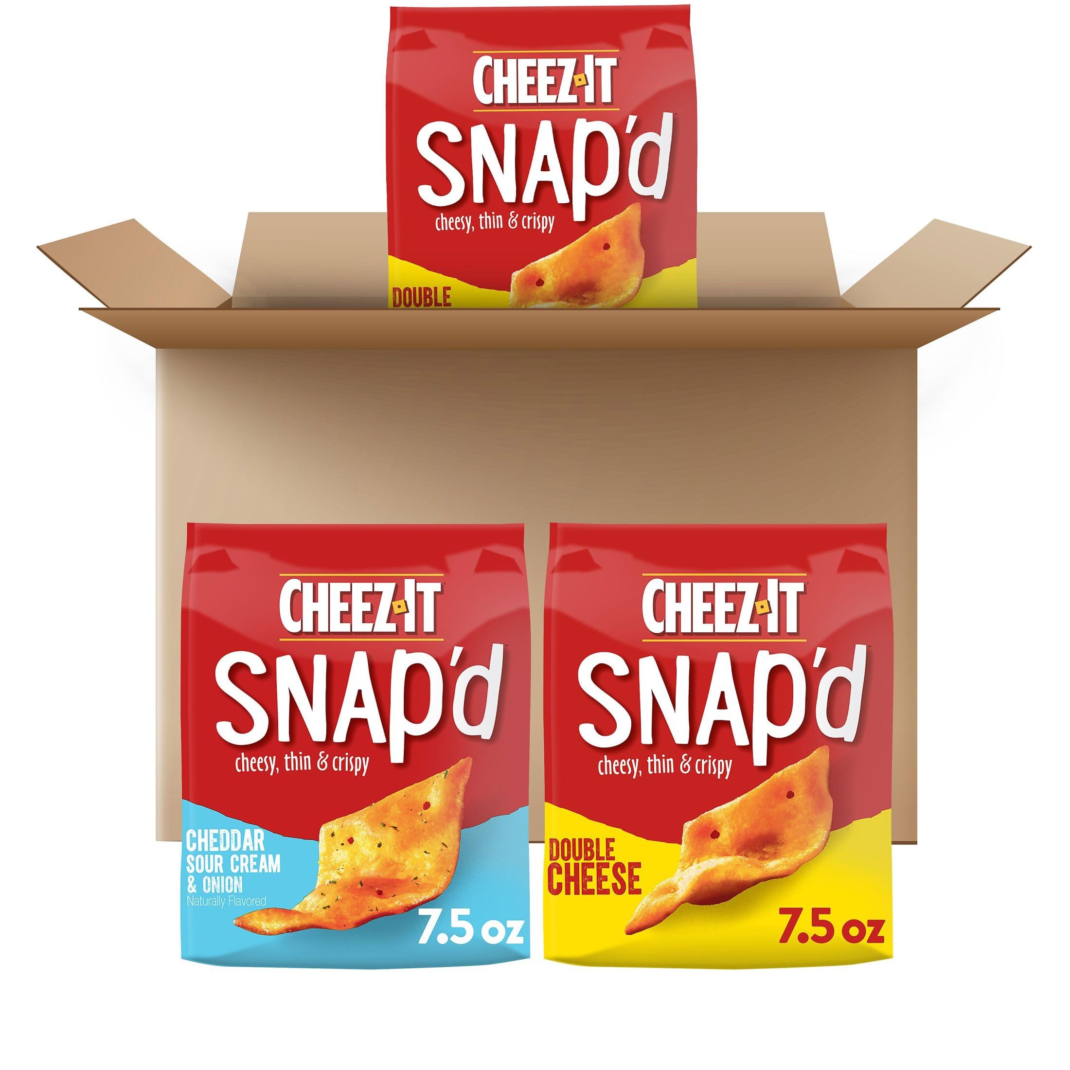 Cheez-It Snap'd Thin & Crispy Cheese Crackers - Variety Pack (22.5oz Box, 3 Bags) - Perfect for Lunch Boxes, Office Snacks & Party Platters