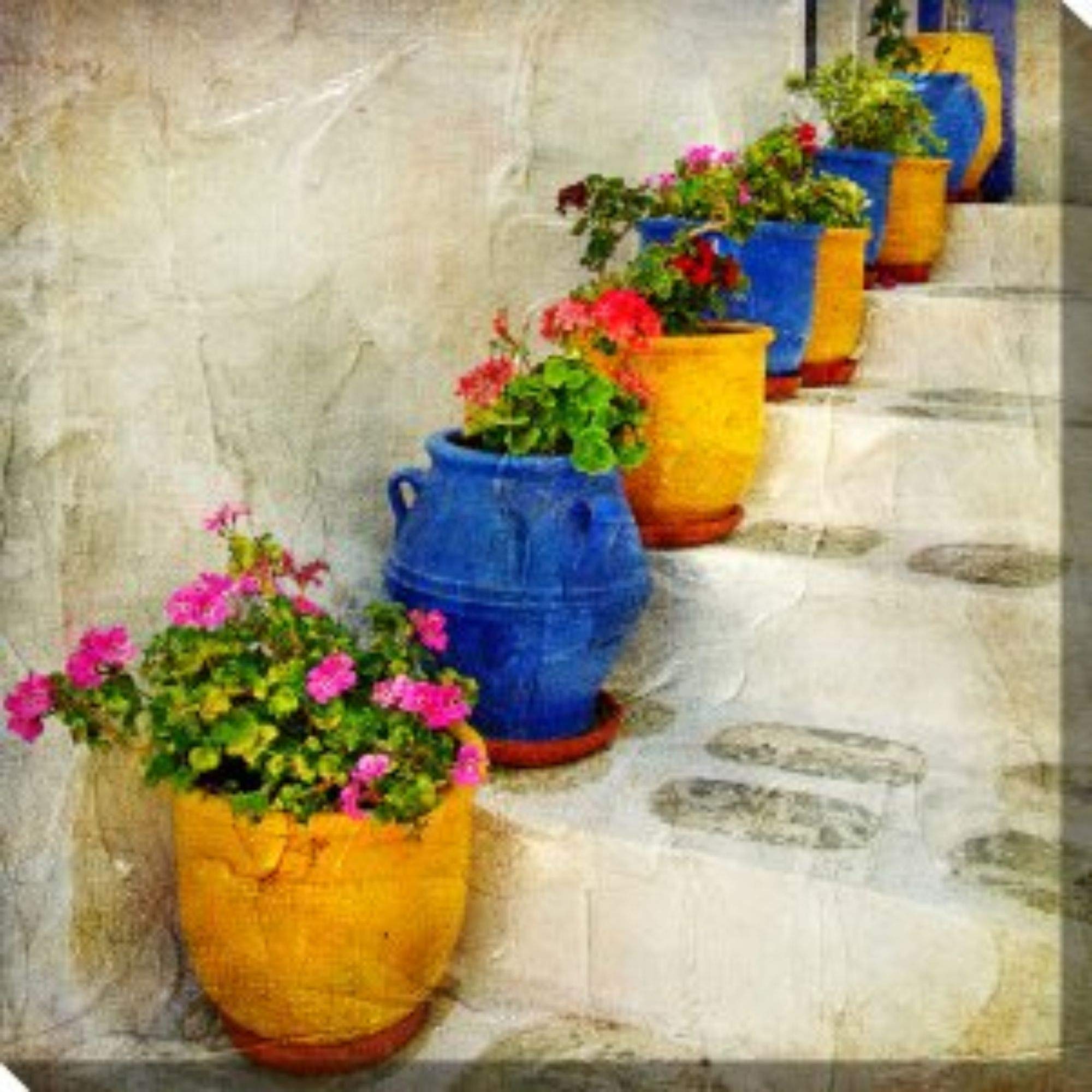 Yellow and Blue Floral Plant Outdoor Canvas Wall Art - 24
