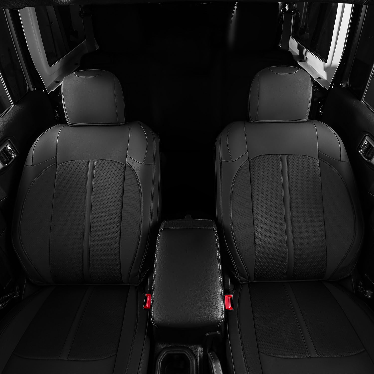 Premium PU Leather Seat Covers for 2018-2024 Jeep Wrangler JL - 4 Door Replacement Car Seat Protectors (Black, No Rear Cup Holder) | Waterproof & Durable Interior Accessories for Off-Roading & Daily Commuting