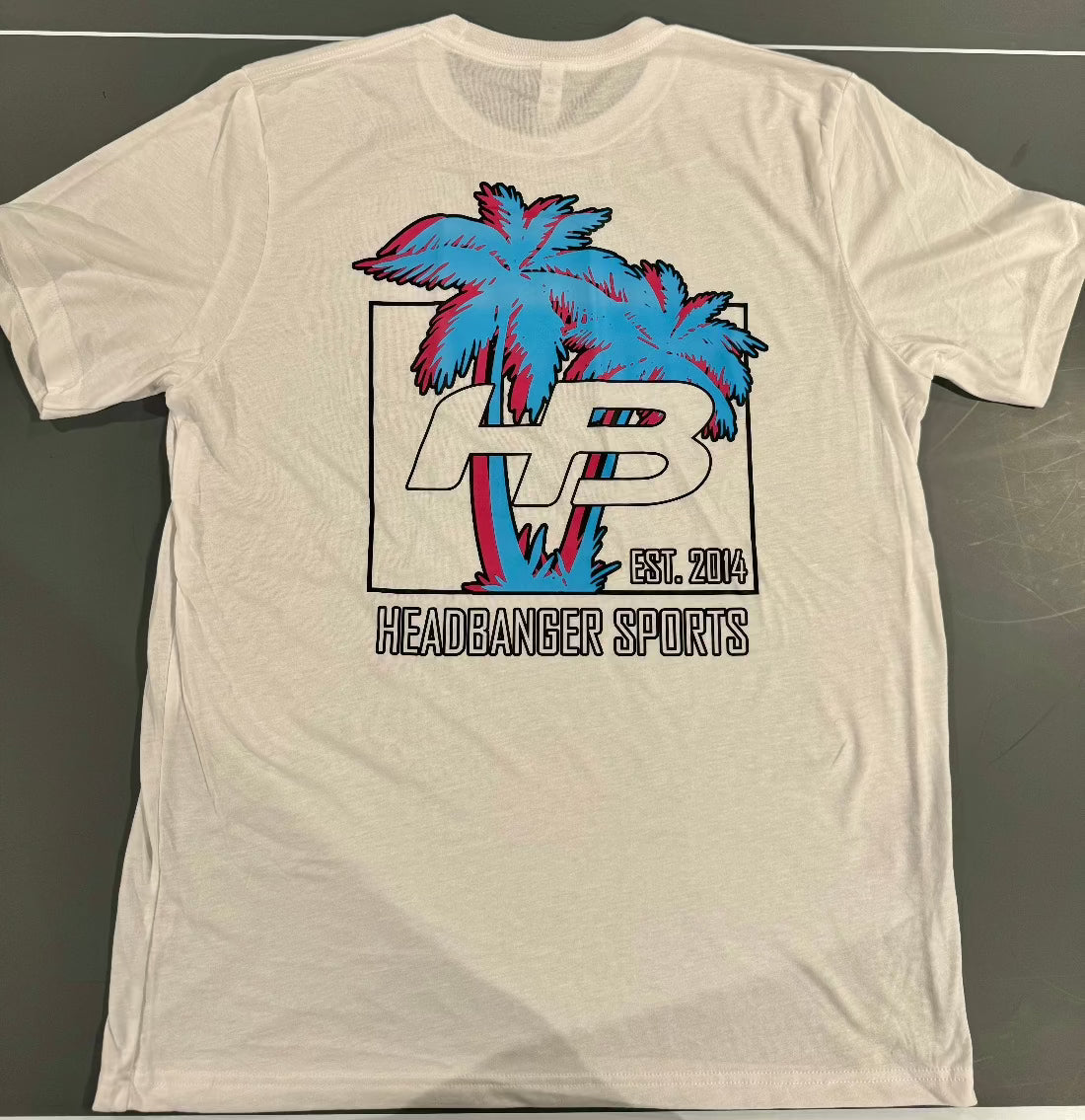 HB Lifestyle Active Wear Men's T-Shirt - Breathable Cotton Short Sleeve Tee with Palm Tree Print for Gym, Running & Casual Wear (White)