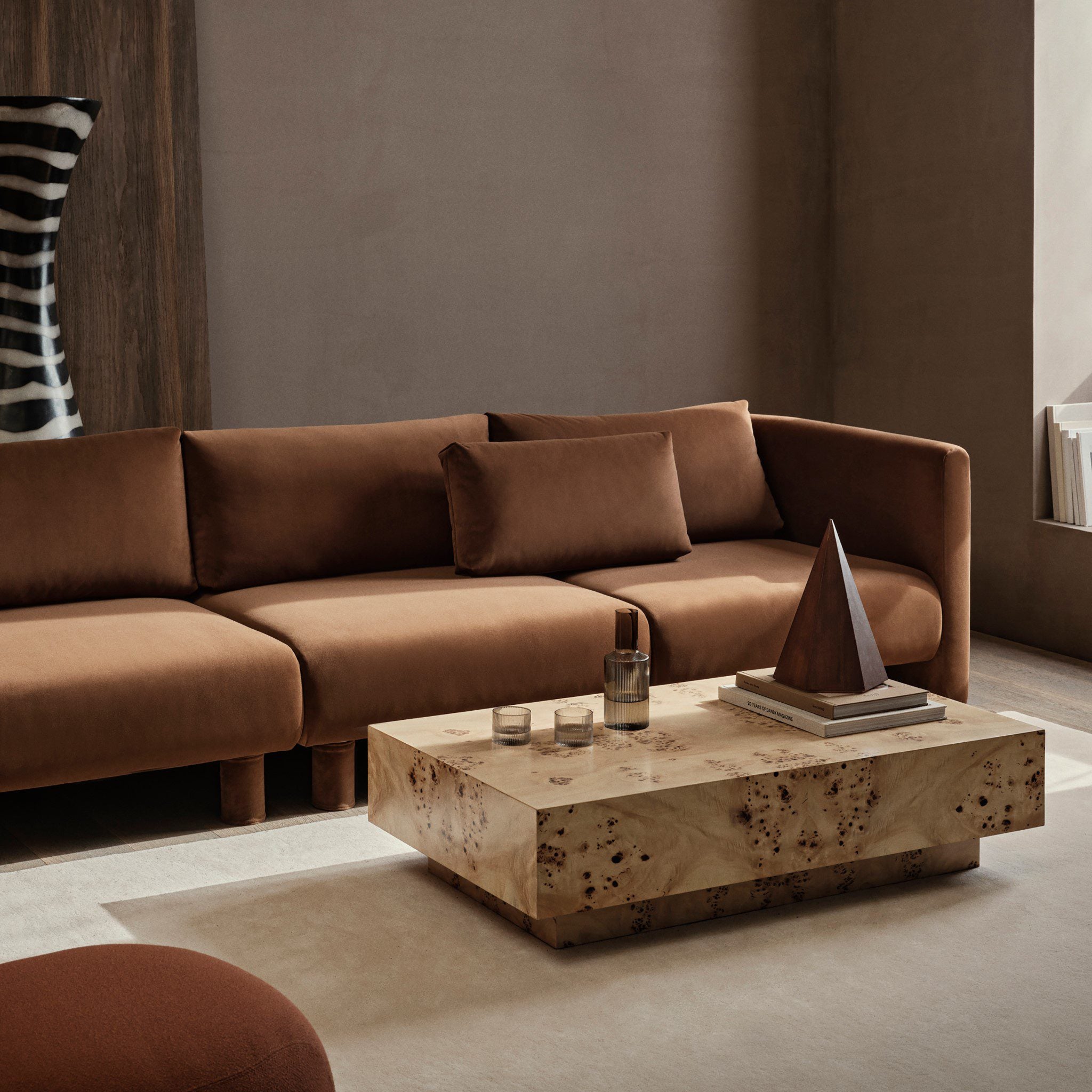 FERM LIVING Natural Burl Wood Coffee Table - Modern Scandinavian Living Room Furniture for Home Decor & Stylish Interior Design