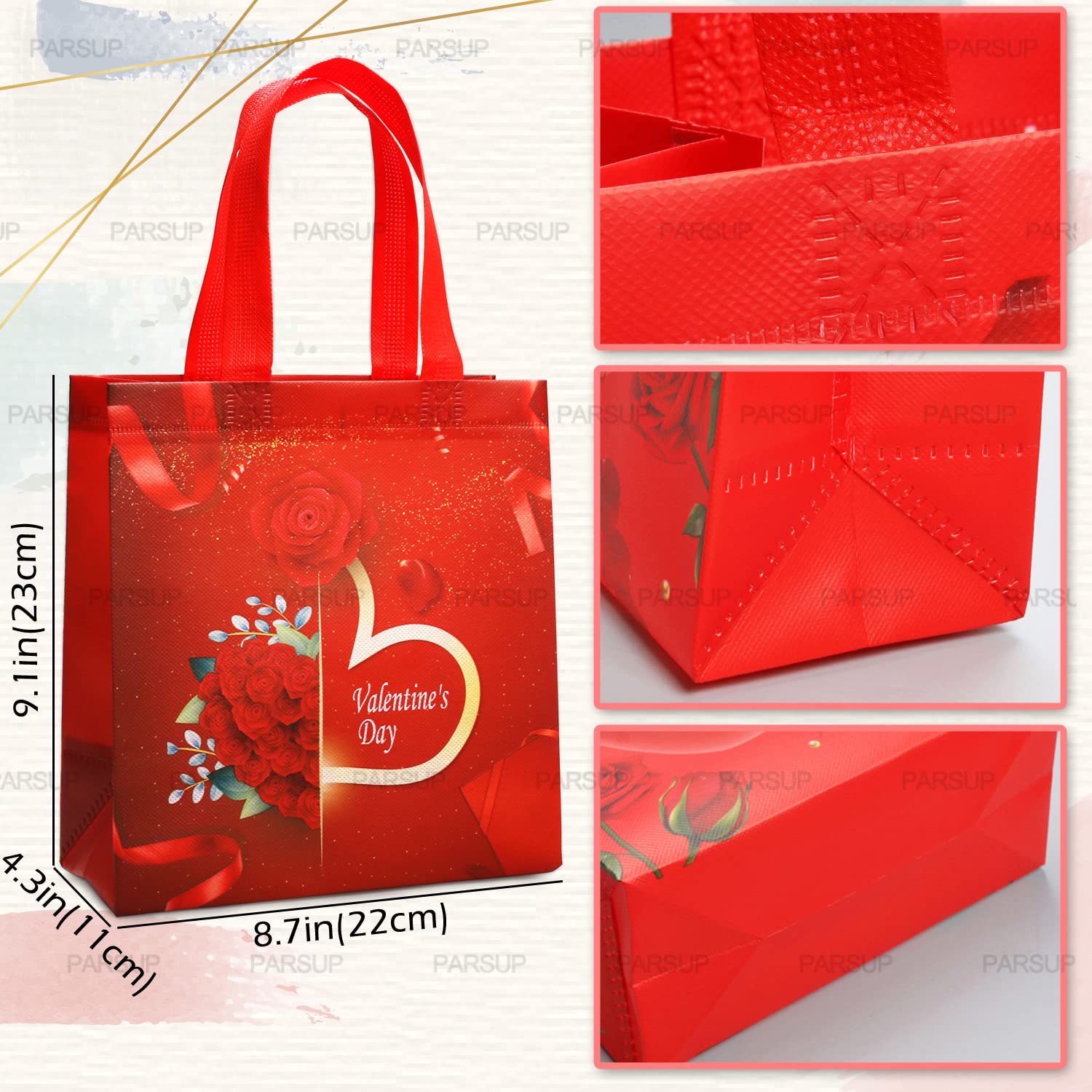 8PCS Valentine's Day Reusable Gift Bags with Handles - Non-Woven Party Favor Bags for Candy, Treats & Gifts (8.7×9.2×4.3inch) - Perfect for Valentine's Parties, Classroom Exchanges & Wedding Favors