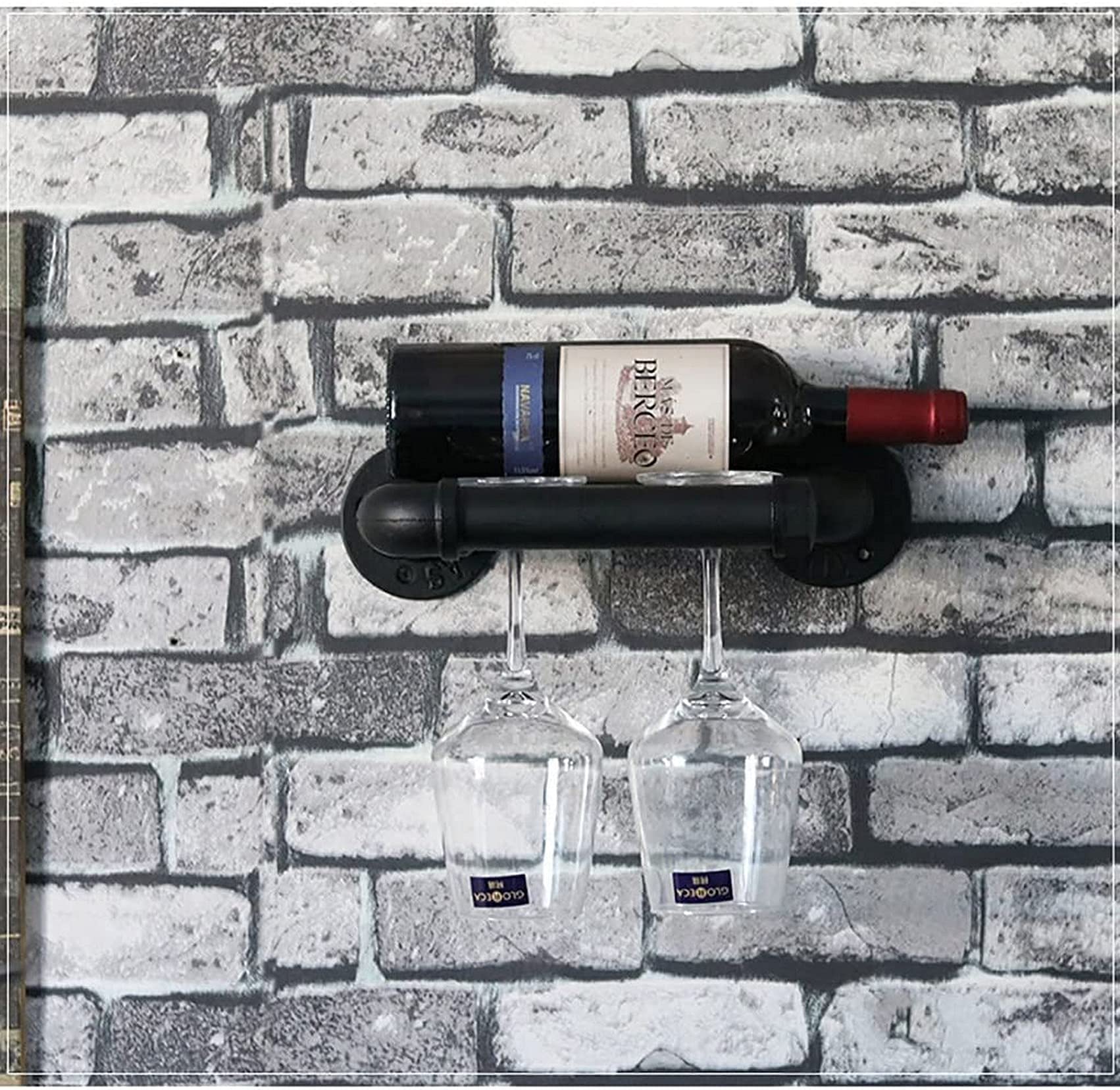 Industrial Style Retro Water Pipe Wine Rack - Wall Mounted Hanging Wine Glass Display Stand for Loft, Bar & Kitchen - Holds Goblets & Upside Down Wine Glasses - Perfect for Home Decor, Restaurants & Wine Cellars