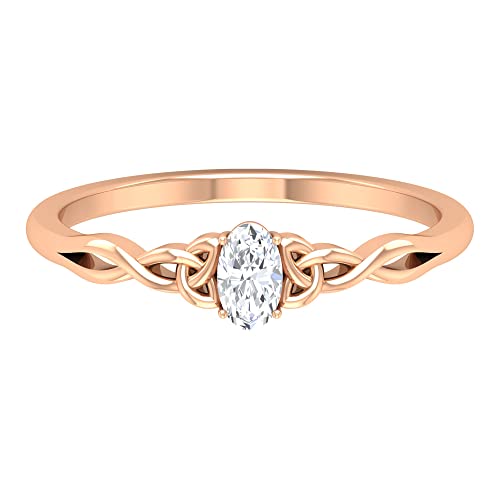 1/4 CT Oval Cut Diamond Solitaire Promise Ring for Women - 14K Solid Gold April Birthstone Celtic Ring | Engagement, Anniversary & Gift Idea