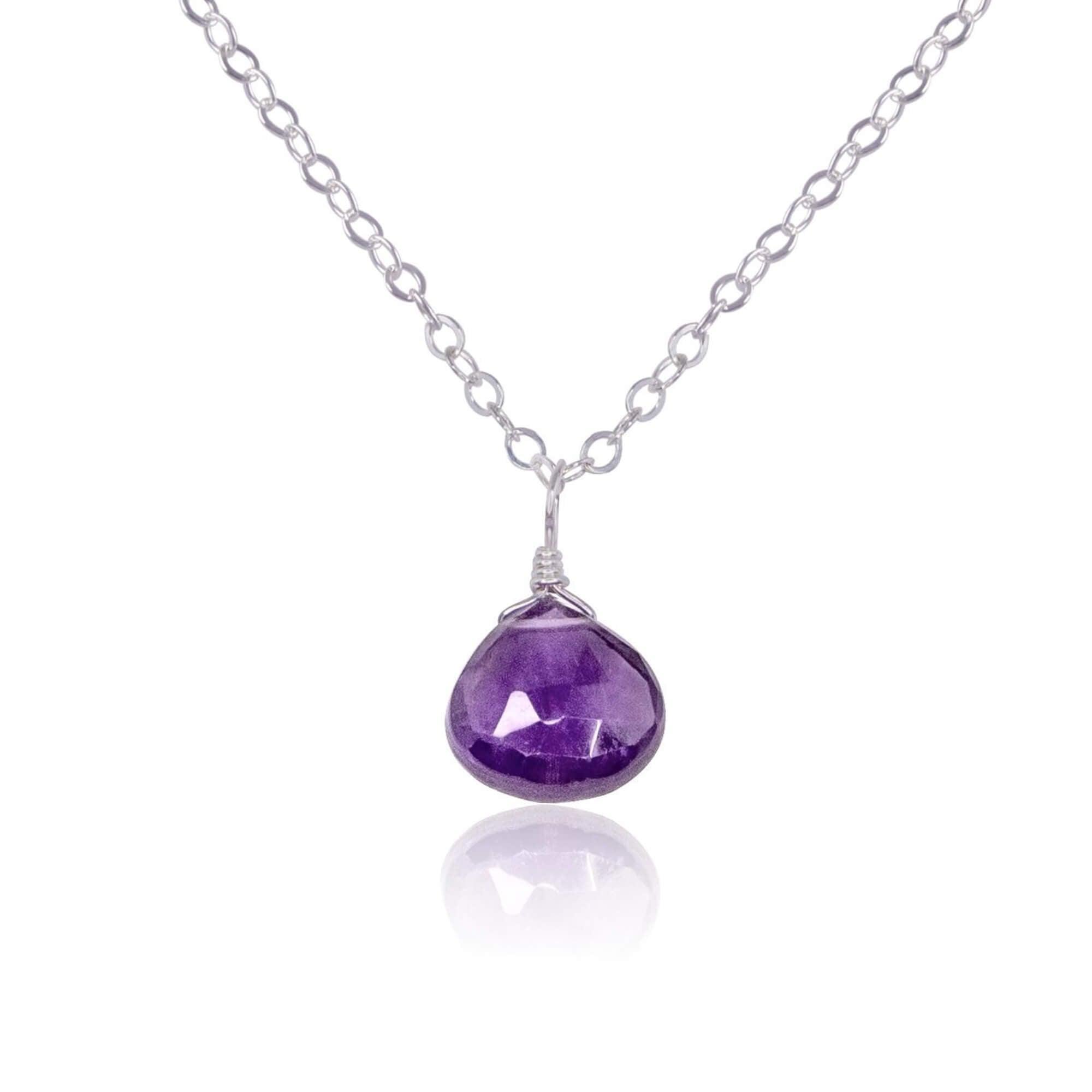 Tiny Amethyst Teardrop Crystal Pendant Necklace - Elegant Healing Jewelry for Women, Perfect for Meditation, Gifts & Spiritual Energy