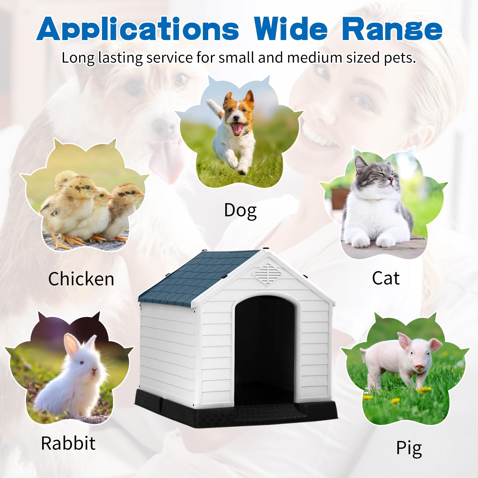BLKMTY All-Weather Indoor & Outdoor Dog House for Large, Medium, Small Dogs - Durable Pet House with Base Support for Winter - 34