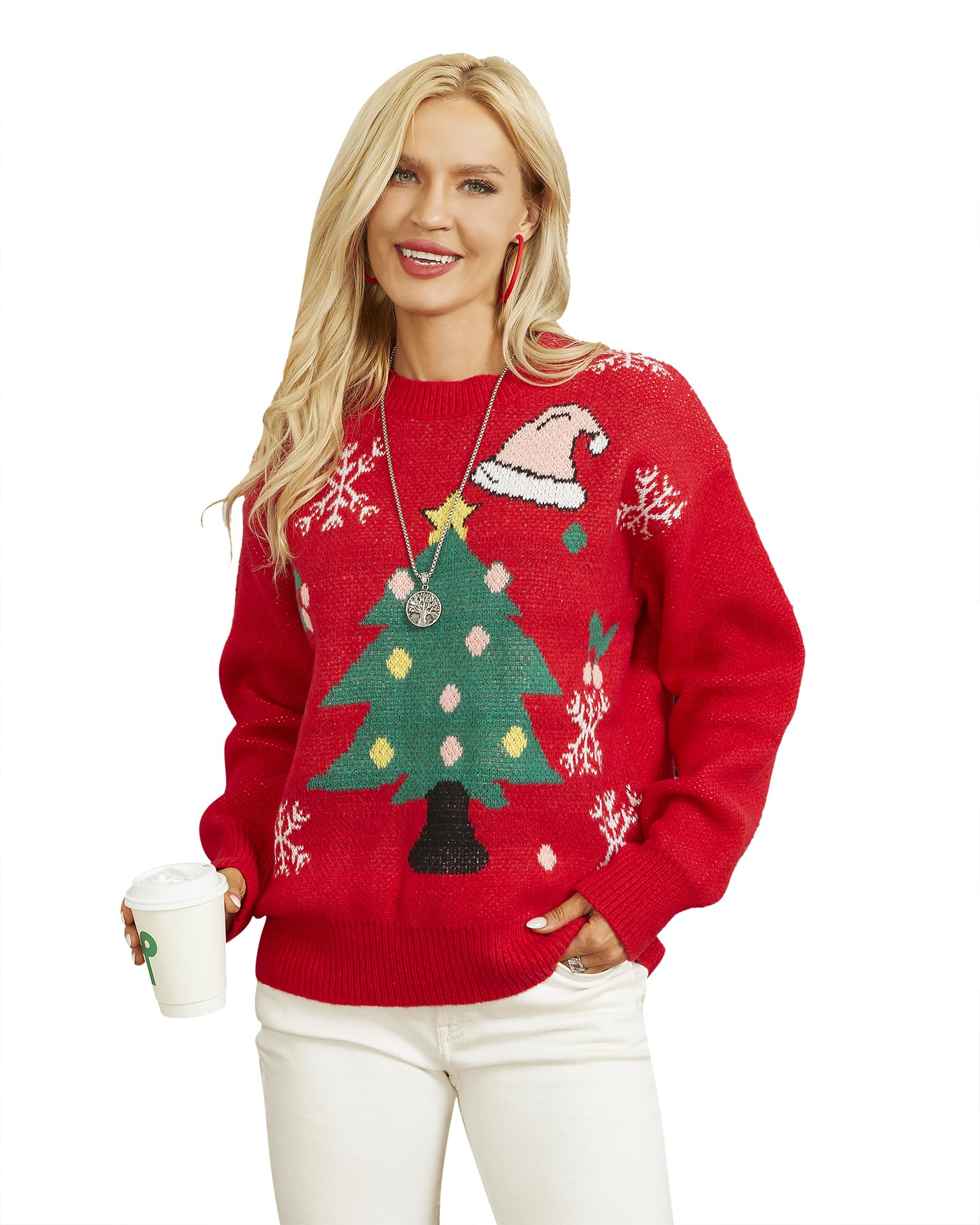 Fashionme Women's Ugly Christmas Sweater - Festive Holiday Pullover with Soft Lightweight Warm Crewneck Design | Perfect for Christmas Parties, Family Gatherings & Winter Office Wear