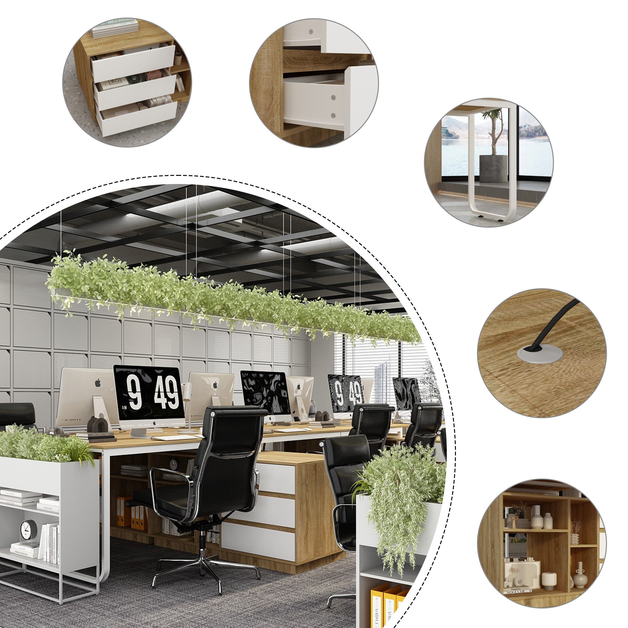 2 Person Desk with Storage Cabinet - Spacious Office Desk for Two with Drawers & Shelves - Perfect for Home Office, Study Room, or Small Workspace