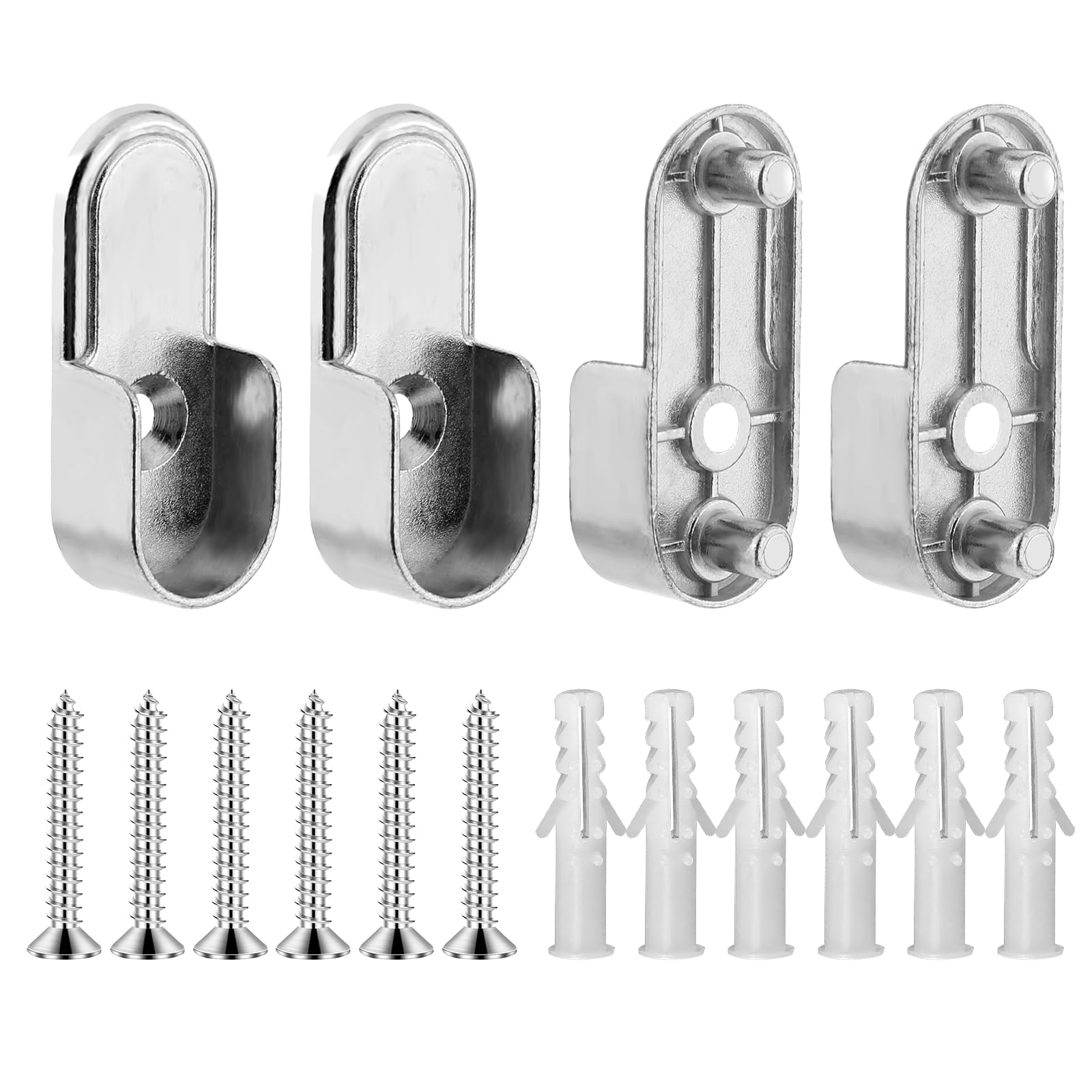 4 Pack Heavy-Duty Zinc Alloy Closet Rod End Supports - 15x30mm Oval Wardrobe Brackets with 5mm Pins for Closet Organization, Shelving & Garment Rack Installation (Perfect for Bedroom, Walk-in Closet & Laundry Room Storage)