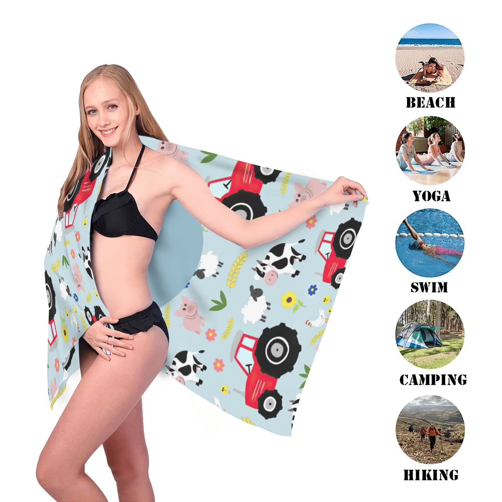 Personalized Farm Animal Beach Towel - Custom Name Microfiber Quick Dry Bath Towel Blanket 30