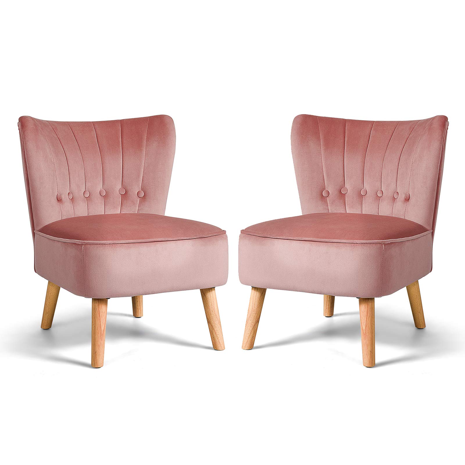 SAFSTAR Armless Accent Chair - Modern Wingback Velvet Sofa Chair with Sturdy Rubber Wood Legs & Plush Padded Seat, Upholstered Lounge Chair for Living Room, Bedroom, Office or Coffee Shop - Perfect for Relaxing, Reading & Entertaining Guests (Pink)