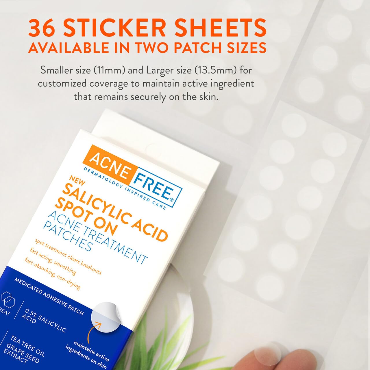 AcneFree Salicylic Acid Acne Treatment Patches - 36 Count | Pimple Spot Treatment for Face & Body | Overnight Blemish Cover for Clear Skin