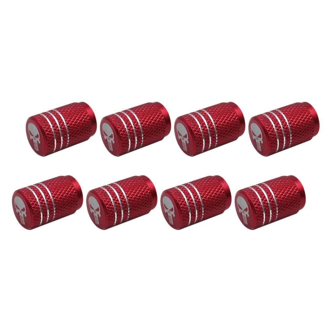 8 Pcs Punisher Skull Wheel Tire Valve Stem Covers for Cars, Trucks & Bikes - Red Metal Air Caps for Off-Road, Motorcycle & SUV Accessories (Durable & Stylish)