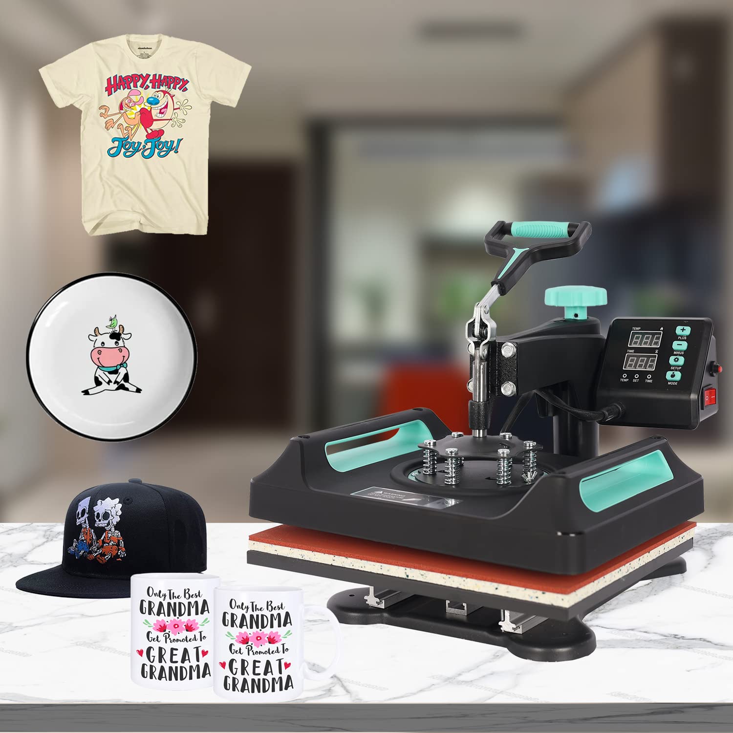 UKPRESS 5-in-1 Heat Press Machine 38x38cm with Swing Away 360° - Digital Dual Control for Sublimation Printing on T-Shirts, Mugs, Hats, Plates & Mouse Pads | Perfect for DIY Crafts, Small Business & Custom Apparel (Green)
