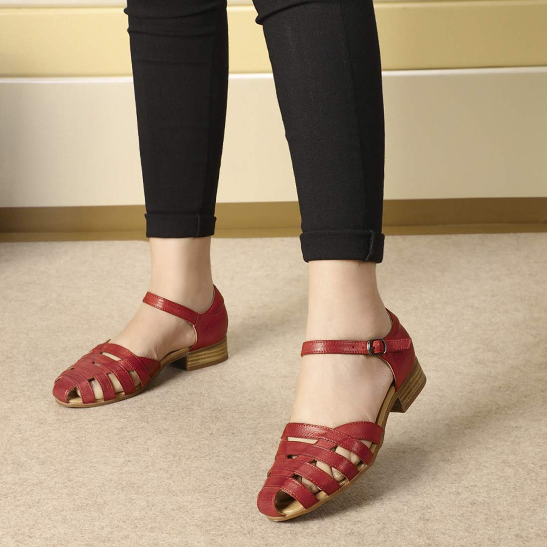 Mona Flying Women's Leather Tatianna Dress Sandals - Closed Toe Low Heel Strappy Flats for Summer Casual Wear | Perfect for Weddings, Parties & Office Outfits