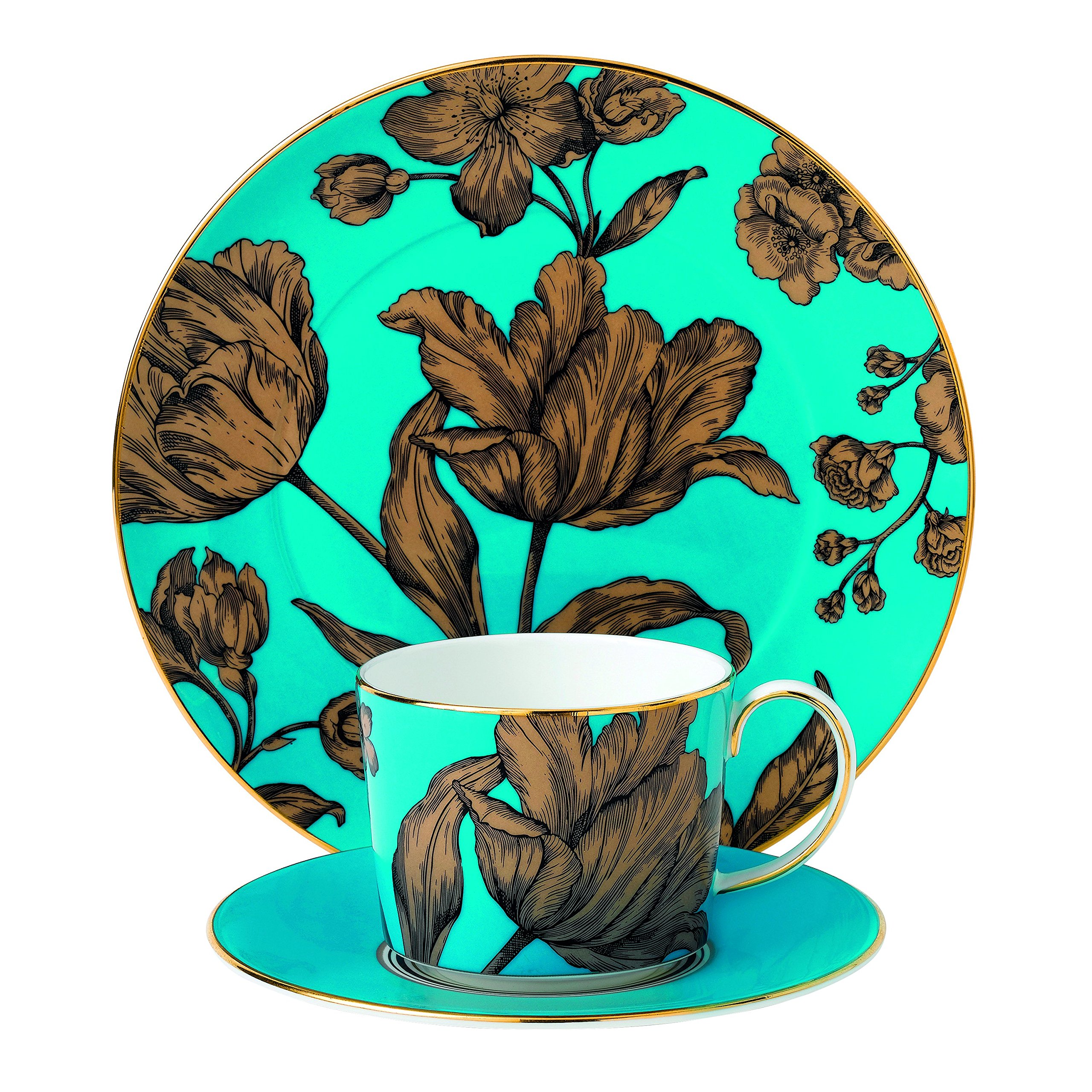 Wedgwood 3-Piece Vibrance Tea Plate Set in Turquoise - Elegant Bone China Dessert Plates for Afternoon Tea, Bridal Shower & Special Occasions