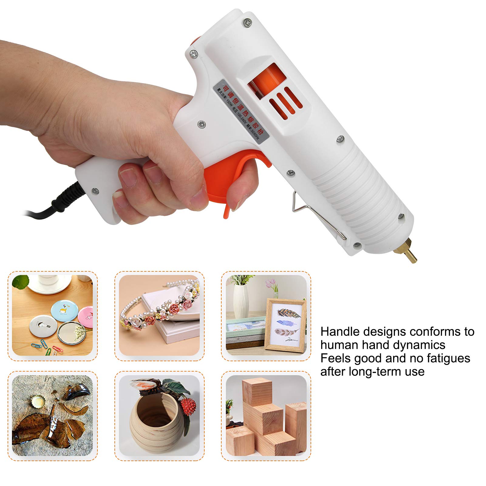 Walfront HL-F 150W Hot Glue Gun with Adjustable Temperature - 100-240V AC Power for DIY Crafts, Home Repairs & Creative Projects (White, US Plug) - Perfect for Scrapbooking, Woodworking & Home Decor