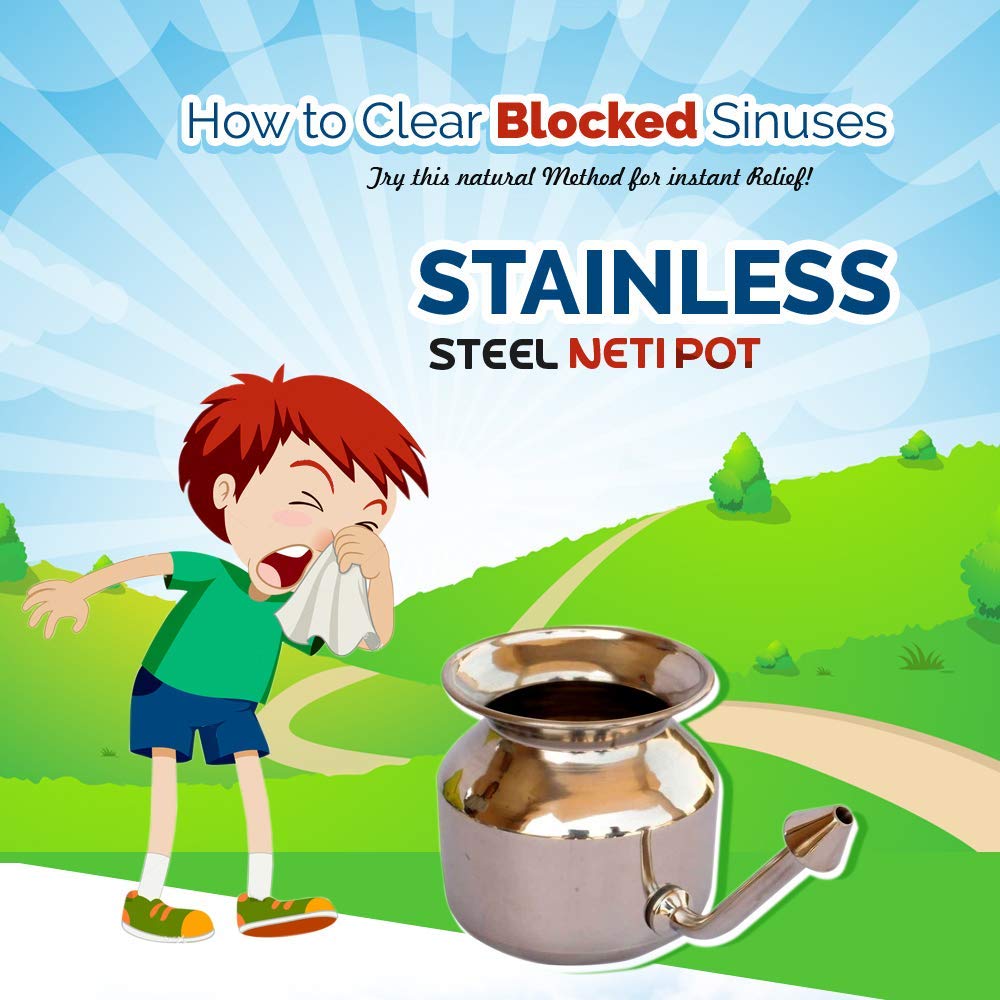 SteloKleen Stainless Steel Neti Pot for Sinus Congestion Relief | QwikFlo Lightweight Travel Neti Pot | Nasal Irrigation for Allergies & Cold | Yoga & Meditation Accessory | Blue