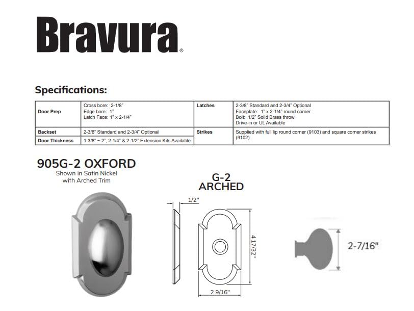 Delaney Hardware Bravura 905 Oxford Knob Dummy Lockset - Modern Arched Trim Door Knob for Closet & Pantry in Satin Nickel - Perfect for Bedroom, Bathroom & Interior Doors