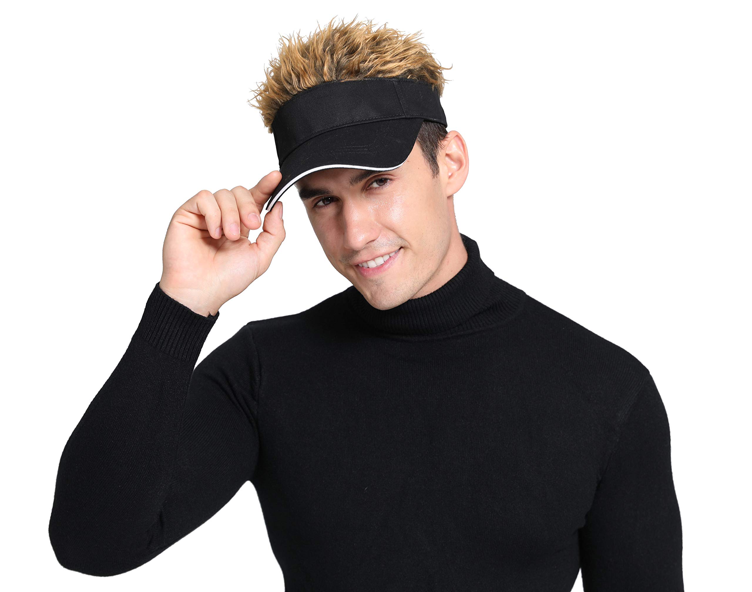 Spiked Hair Visor Sun Hat for Men - Adjustable Novelty Golf & Baseball Cap with Fake Wig - Perfect for Costume Parties, Halloween, and Funny Outfits