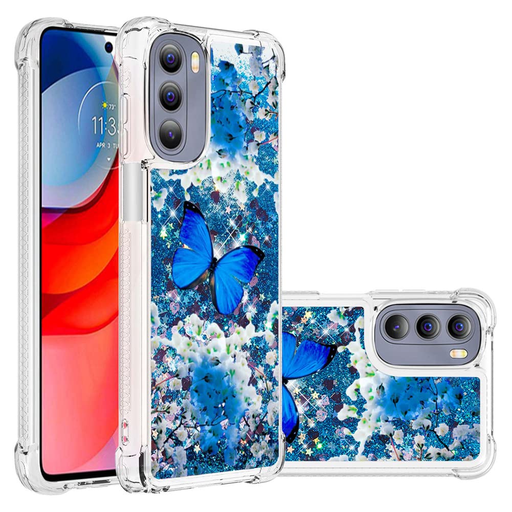 **Shockproof Glitter Liquid Floating Case for Motorola Moto G Stylus 2022 - Cute Blue Butterfly Design, Clear Silicone Bumper Cover for Women & Girls | Perfect for Everyday Protection & Style**
