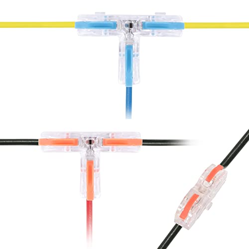 40 Pack Lever Wire Connectors Combo Kit - 20 Pack T Tap Connectors for AWG 28-12 & 20 Pack 2 Way 1 Conductor Wire Splice Connectors - Electrical Wiring, Automotive, DIY Projects
