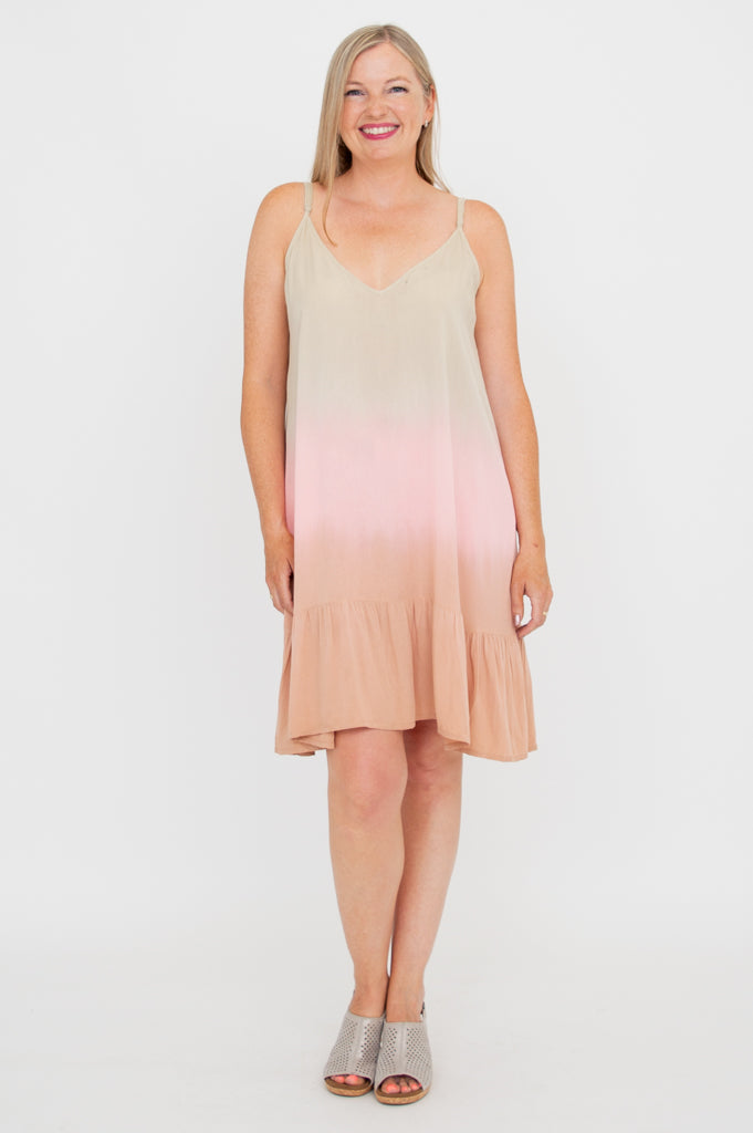 Ettie Dress - Tan Dip Dye Midi Dress for Women | Boho Chic Summer Dress for Beach, Vacation & Casual Wear