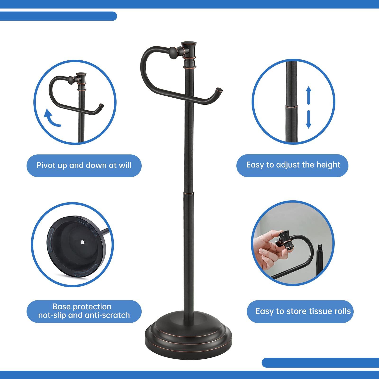 RUMOSE Free Standing Toilet Paper Holder Stand - Adjustable Floor Toilet Tissue Dispenser (12.4