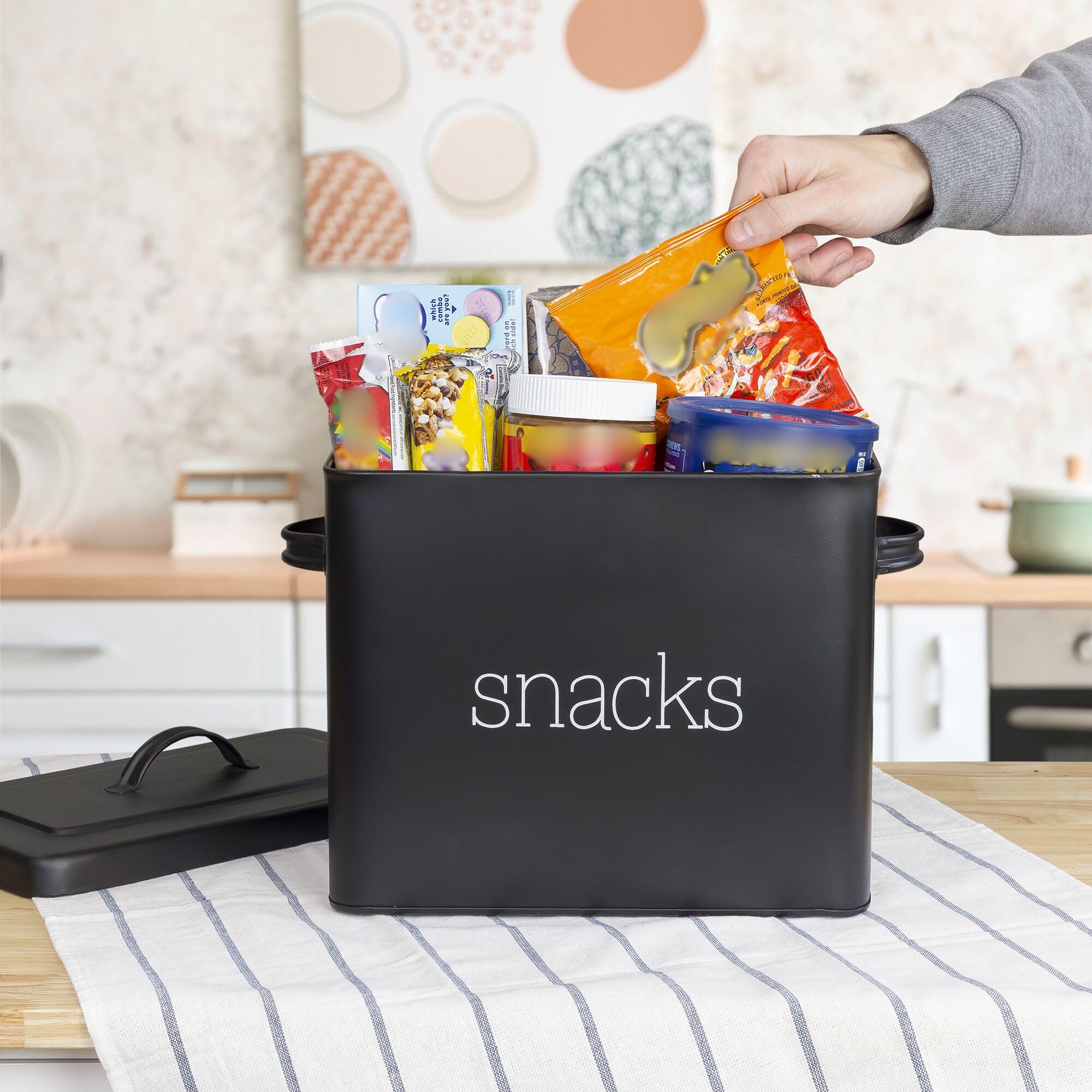 AuldHome Black Enamel Snack Bin - Modern Farmhouse Style Snack Container for Chips, Cookies & Candy | Perfect for Kitchen Counter, Pantry Organization & Party Serving
