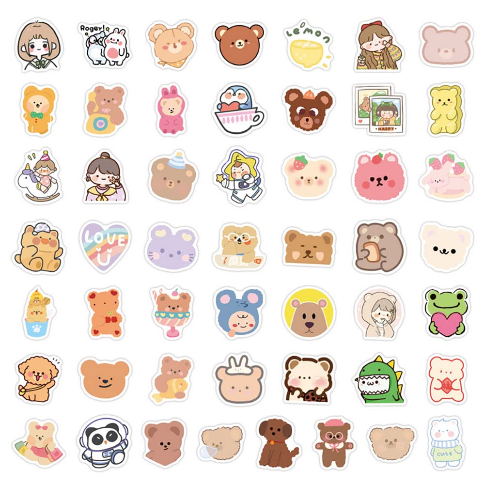 Adorable Cartoon Bear Stickers - 100pcs Waterproof Vinyl Decals for Laptop, Water Bottle, Phone & Notebook - Cute Animal Stickers for Kids & Girls - Perfect for School, DIY Crafts & Room Decor