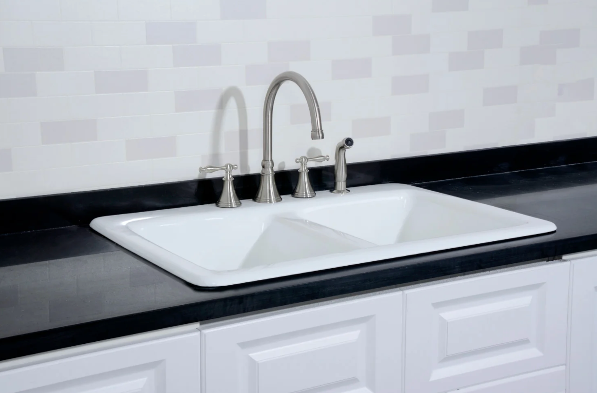 33 Inch White Cast Iron Self-Rimming 4-Hole Double Bowl Drop-In Kitchen Sink - Perfect for Modern Farmhouse & Rustic Style Kitchens, Heavy-Duty Food Prep & Dishwashing