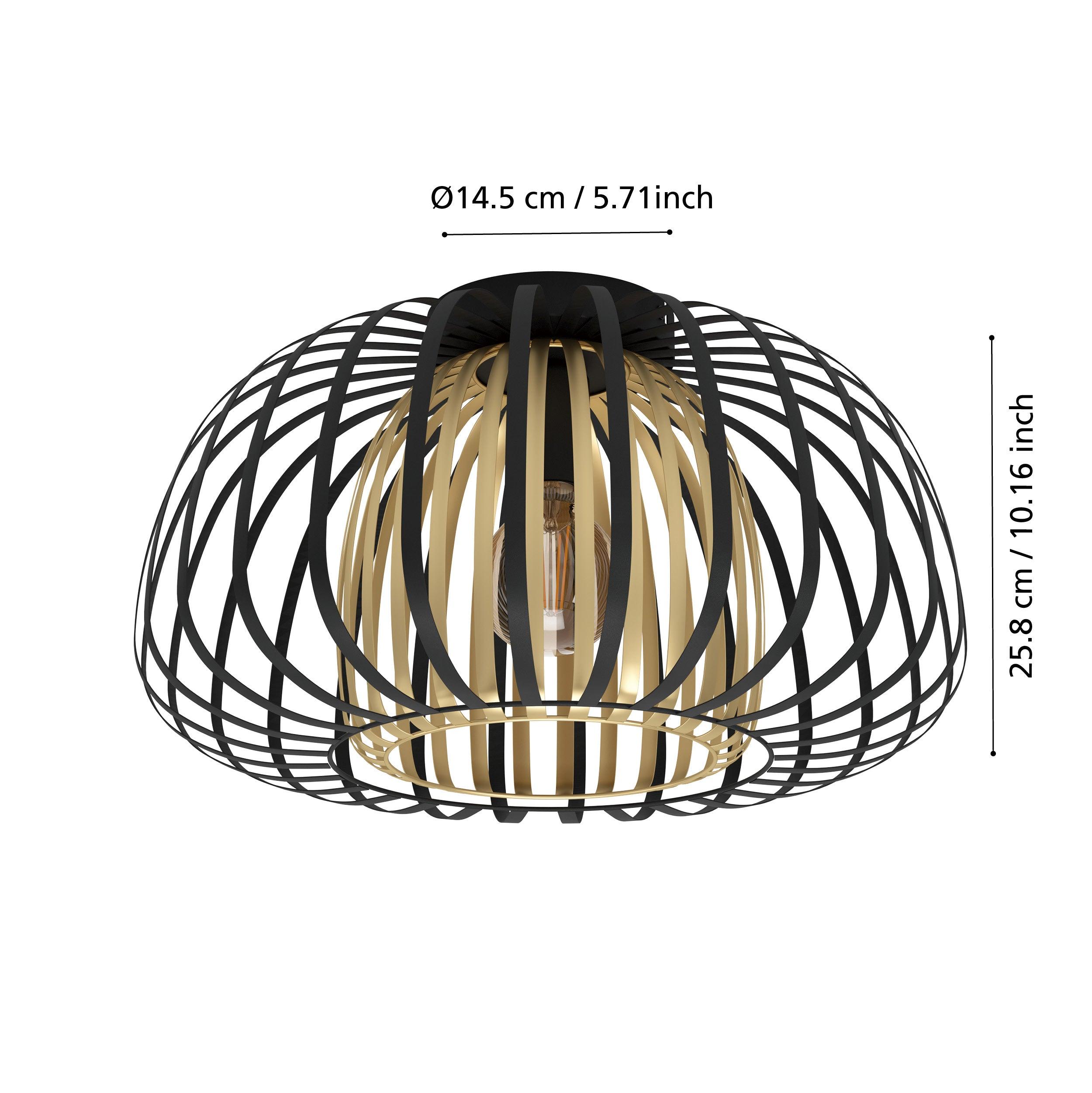Eglo Encinitos Brass & Black Metal Strip Flush Mount Ceiling Light Fixture - Modern Lighting for Bedroom, Living Room, Kitchen & Dining Room